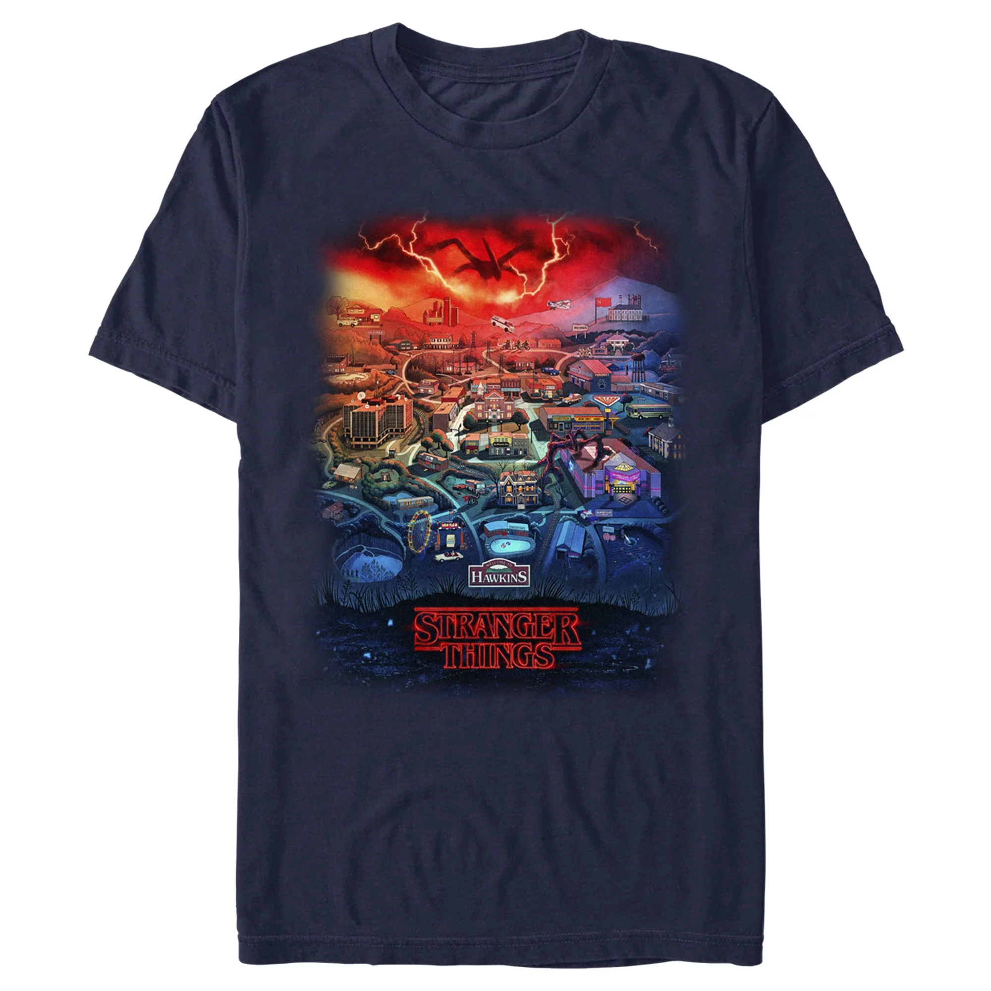Men's Stranger Things Welcome to Hawkins  Graphic Tee Navy Blue 3X Large