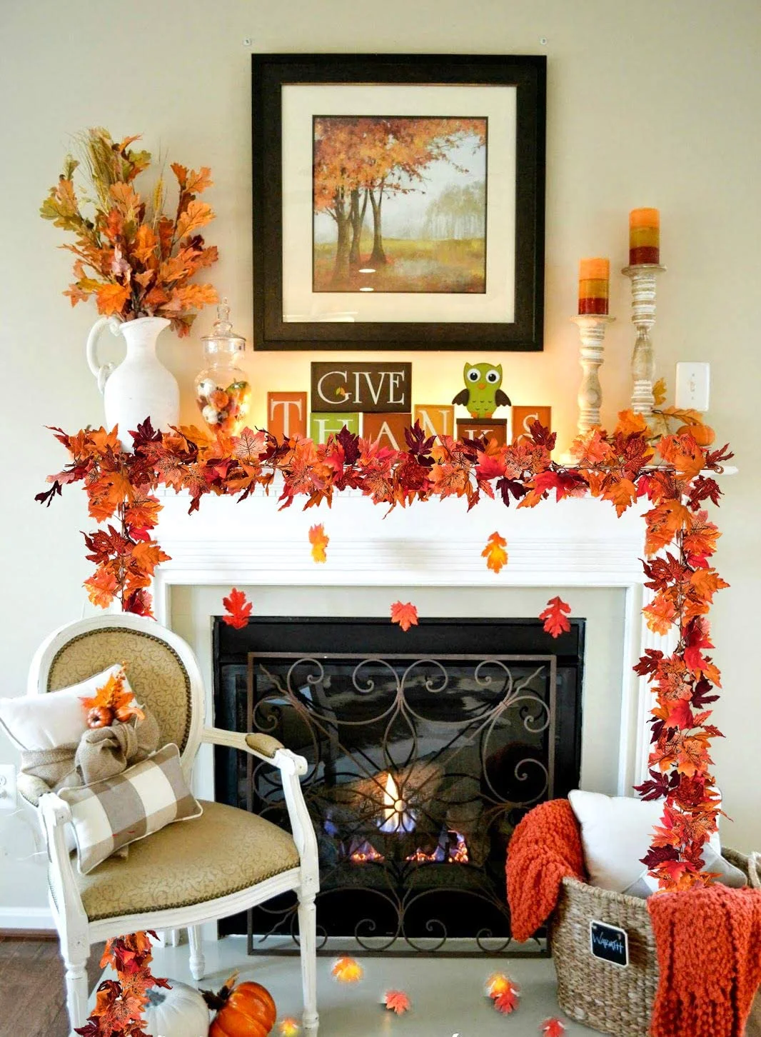 Fall Garland Maple Leaf-6Ft/Piece Hanging Vine Garland Artificial Autumn Foliage Garland Thanksgiving Decor for Home Wedding Fireplace Party Christmas-1*Red