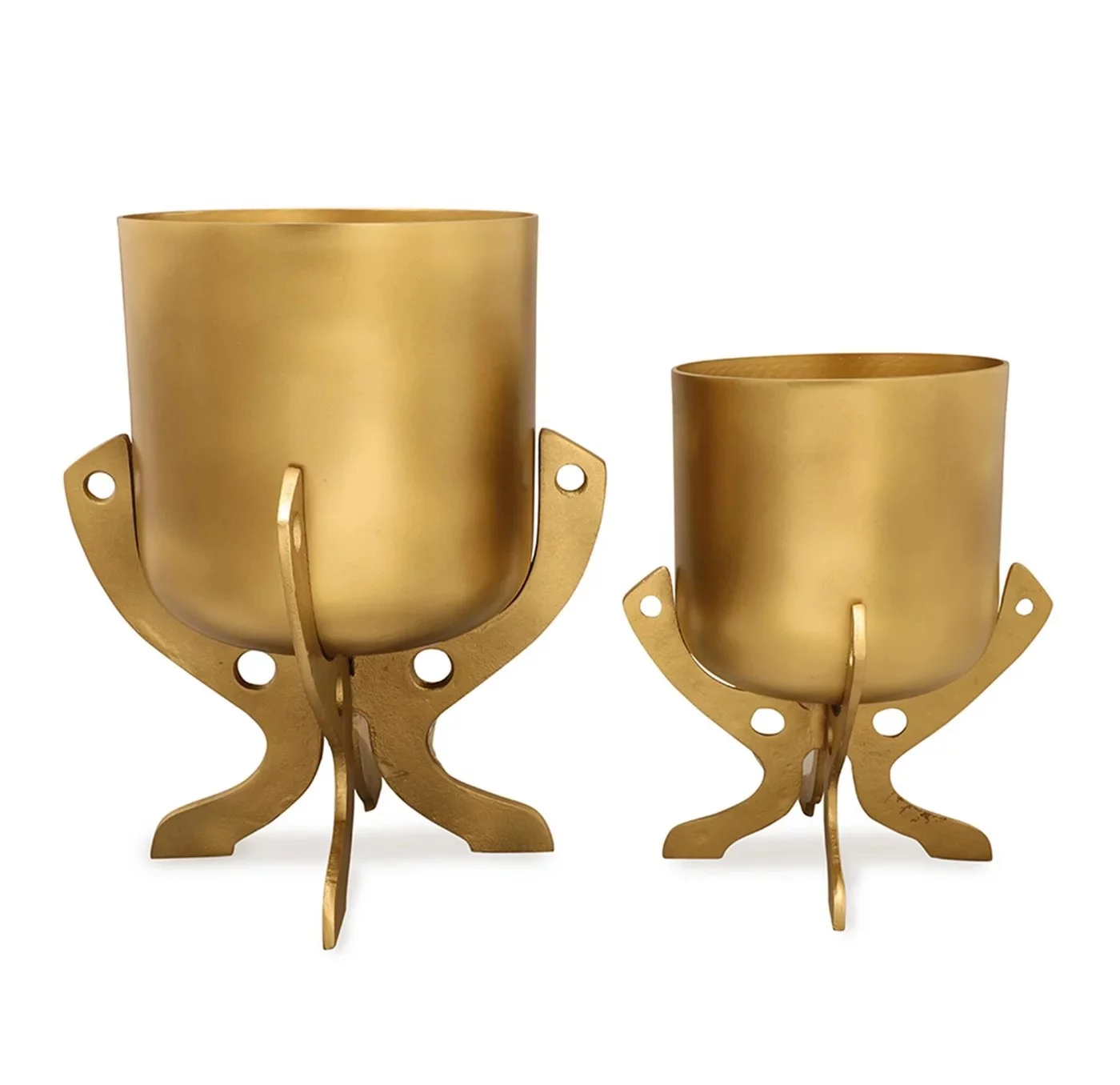 SPI Home Set of 2 Golden Finish Cast Aluminum Planter Holders