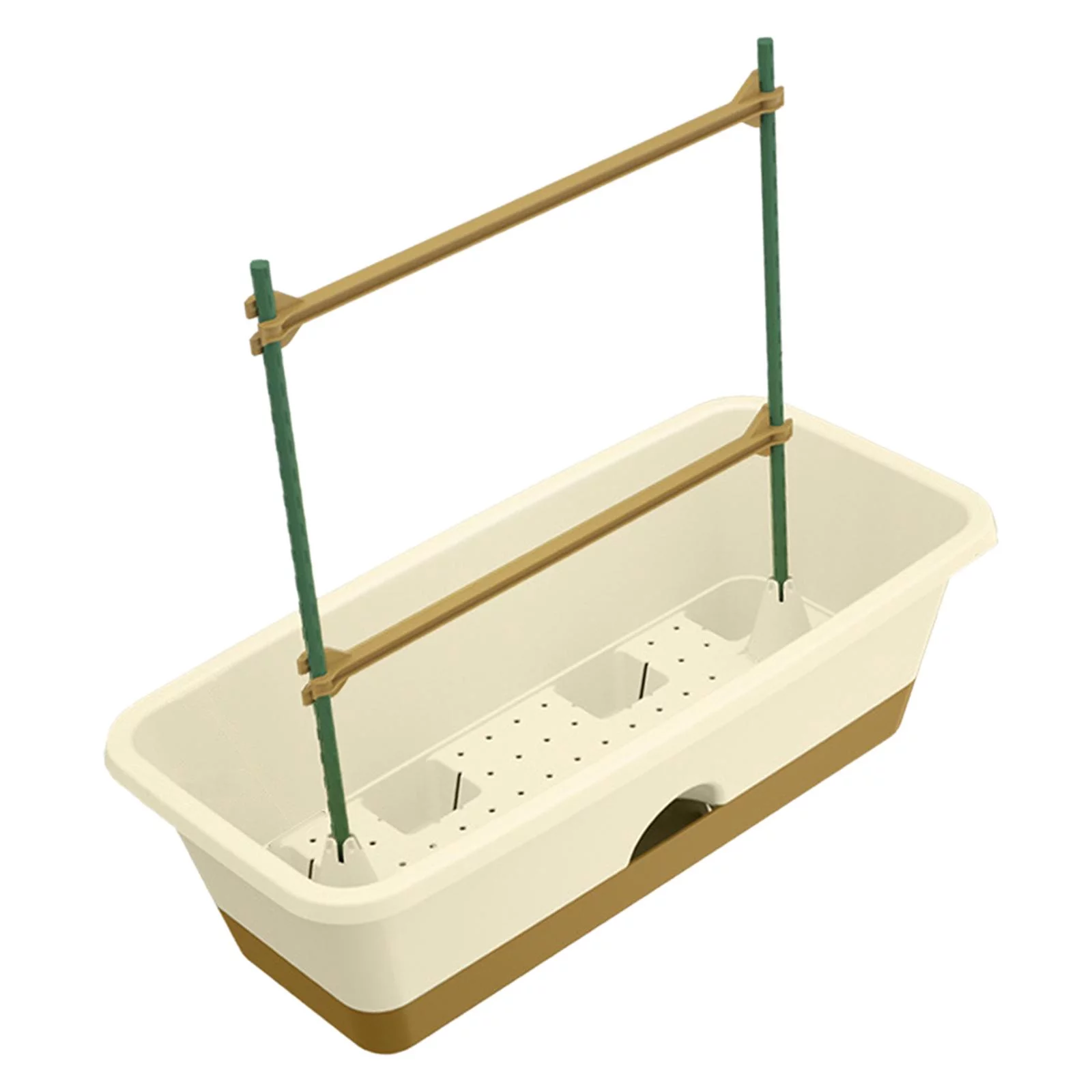 Balcony Planter, Rectangle Planters Box with Climbing Pole, Detachable Resin Window Flower Box Vegetable Flower Planter for Garden Yard Patio Beige