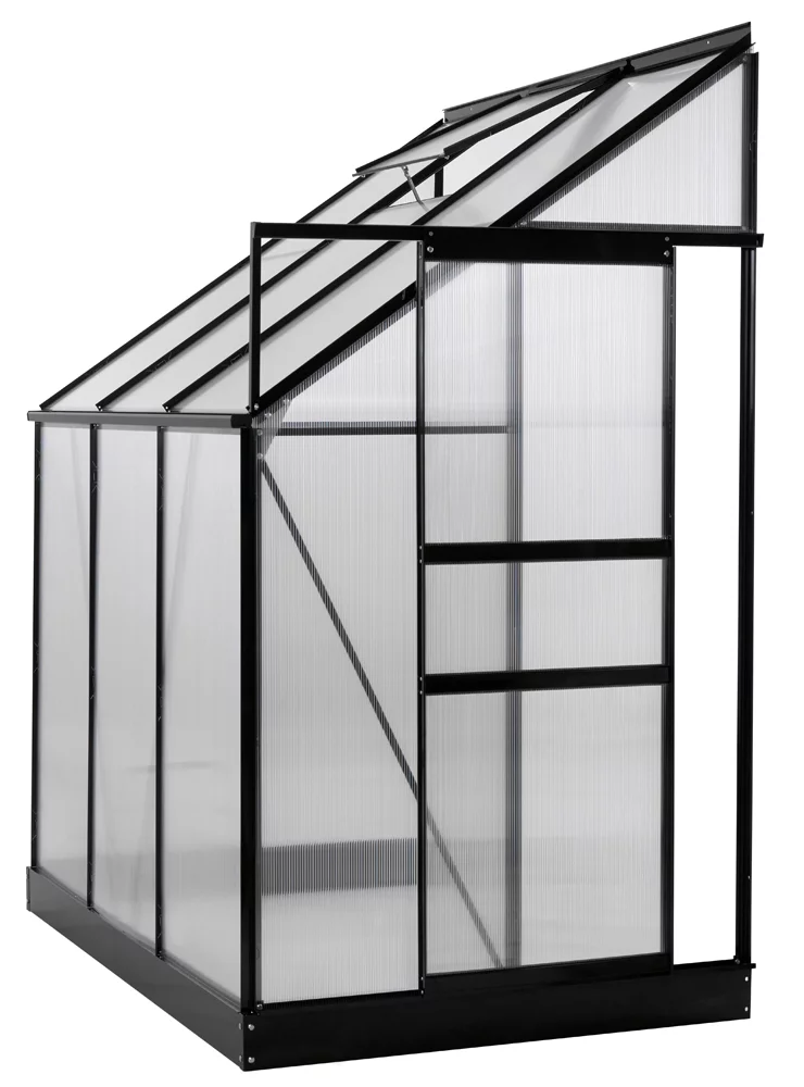 Aluminium Lean-To Greenhouse - 25 Sq. Ft. - With Sliding Door And Roof Vent- 6' X 4' X 7'