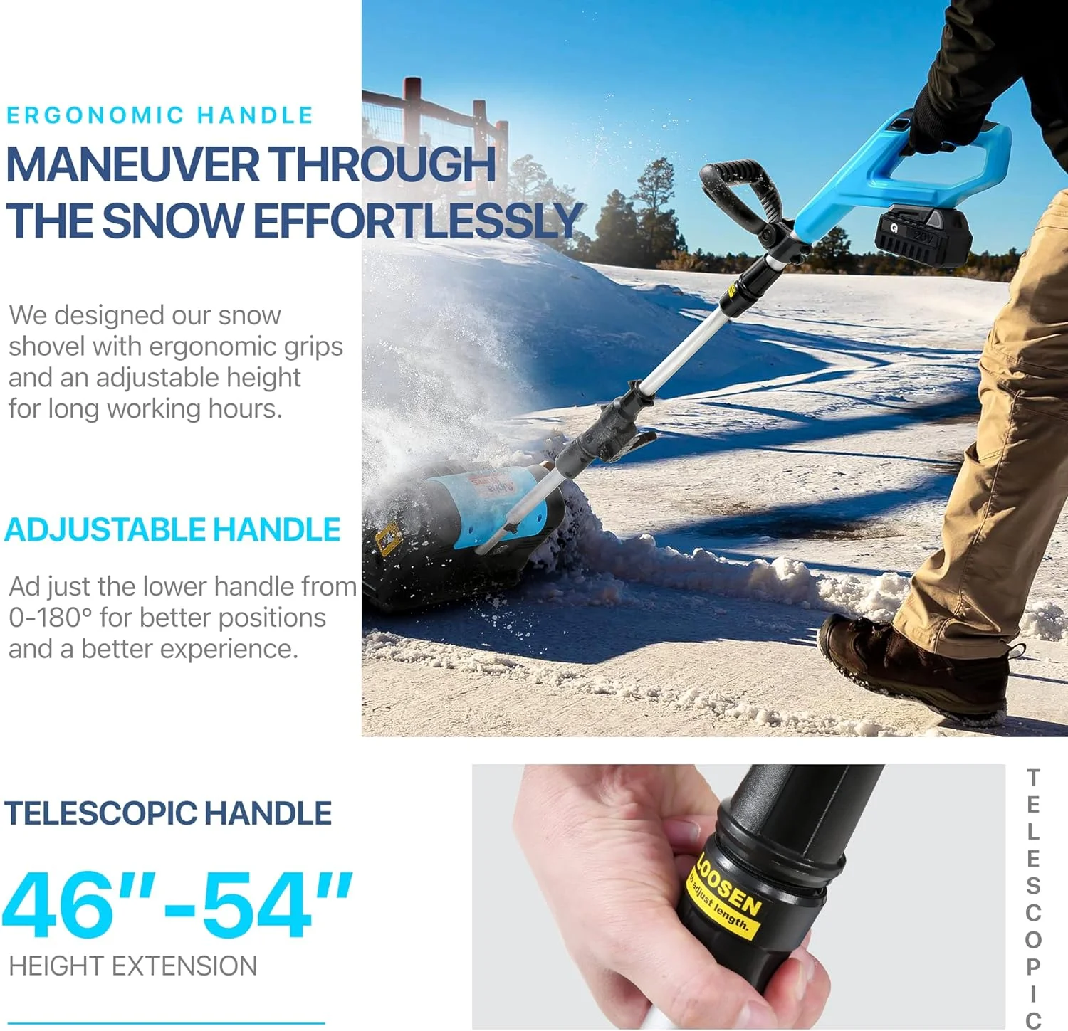 Open Box AlphaWorks Cordless Snow Thrower Power Shovel 4Ah DC 20V GUT131 - BLUE