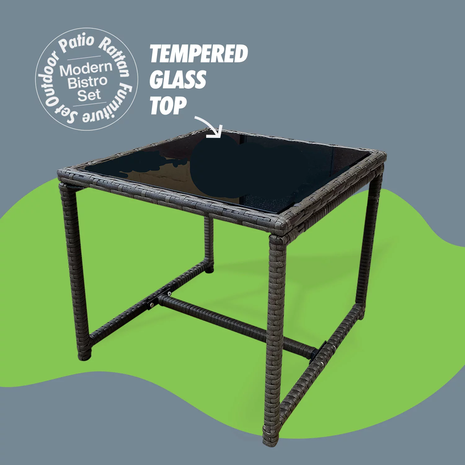 Brier 3-Piece Rattan Unwinding Furniture Set -Two Soft Cushion Sitting Chairs with a Glass Coffee Table - Green