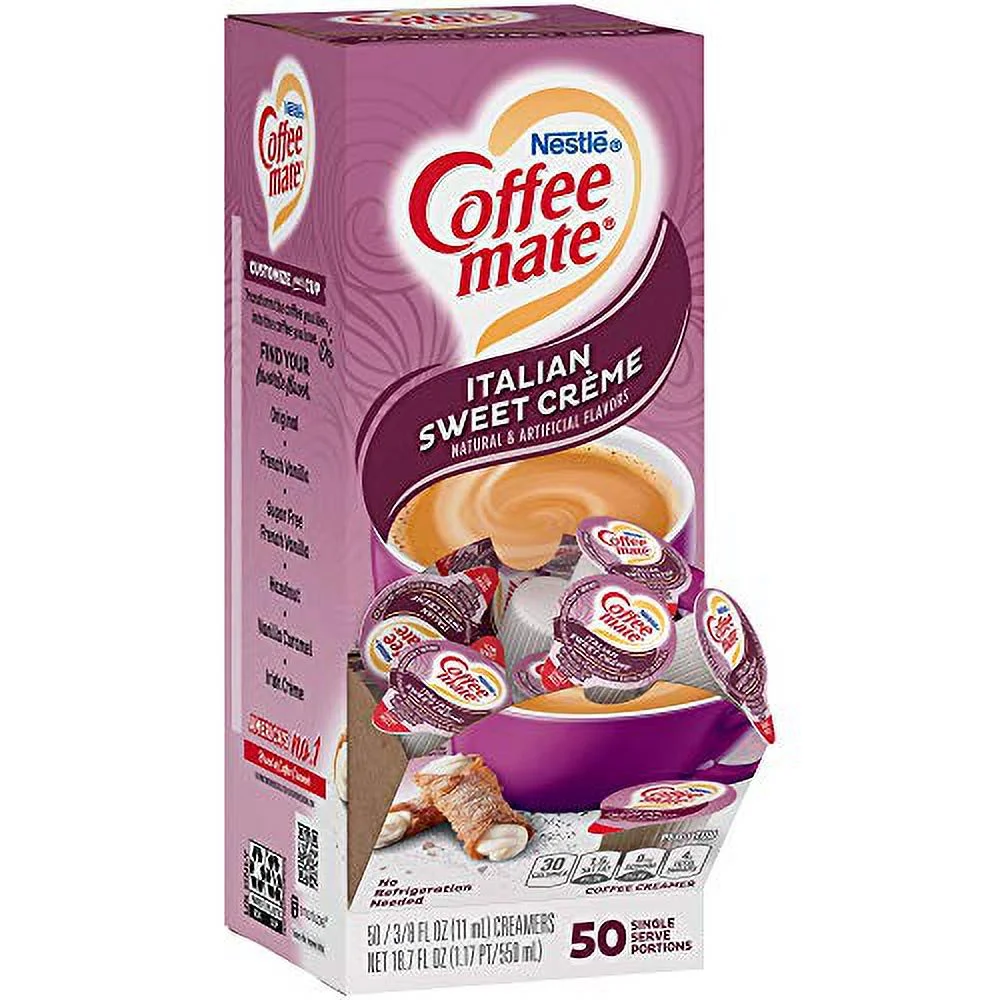 Coffee-mate Coffee Creamer, Italian Sweet Creme Liquid Singles, 50 Count (Pack of 2)