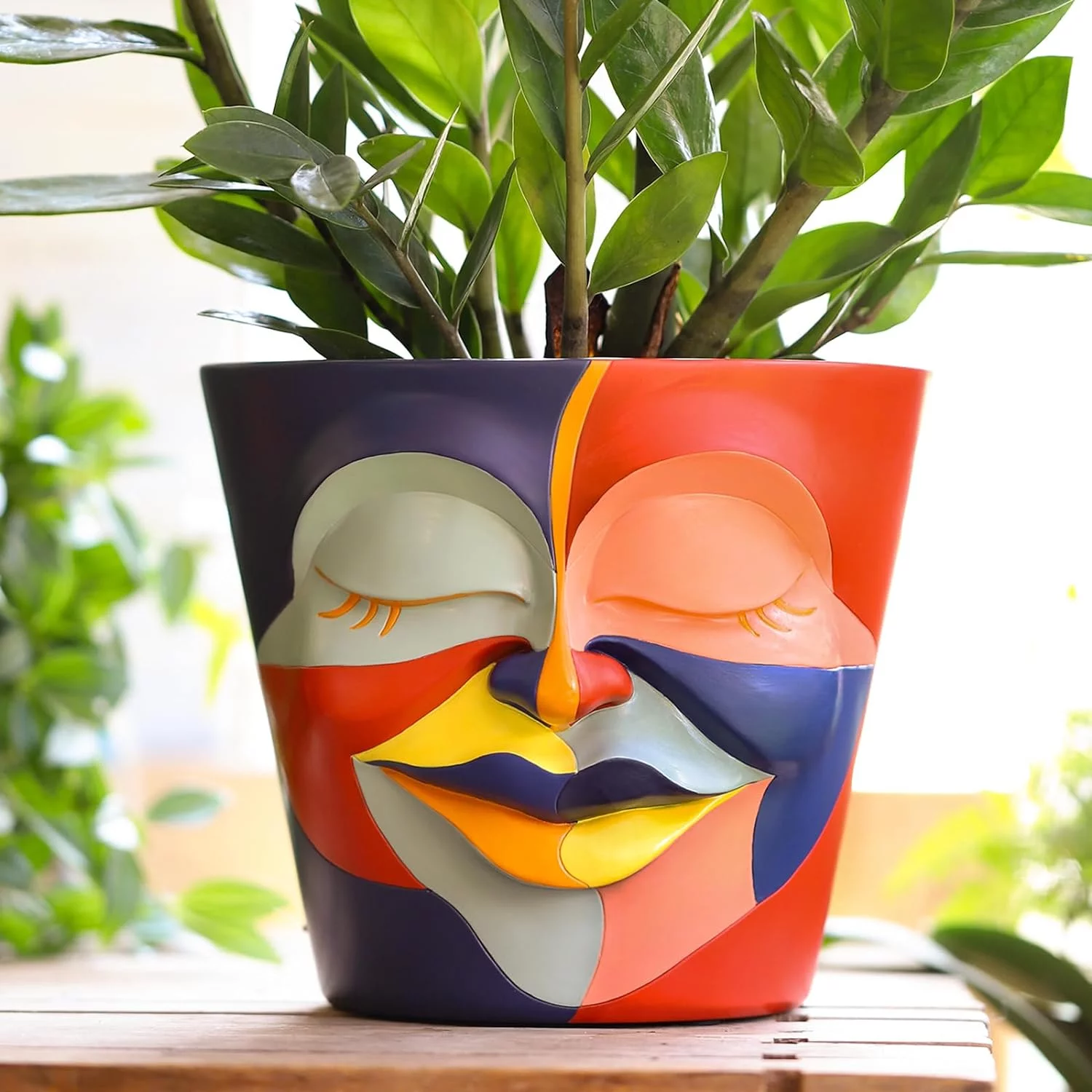 GUGUGO 8 Inch Abstract Rainbow Head Planter, Unique Face Plant Pot with Drainage, Cute Eclectic Flower Planters Pots for Indoor Outdoor Plants, Colorful Funny Room Decor Aesthetic(8Inch,C)