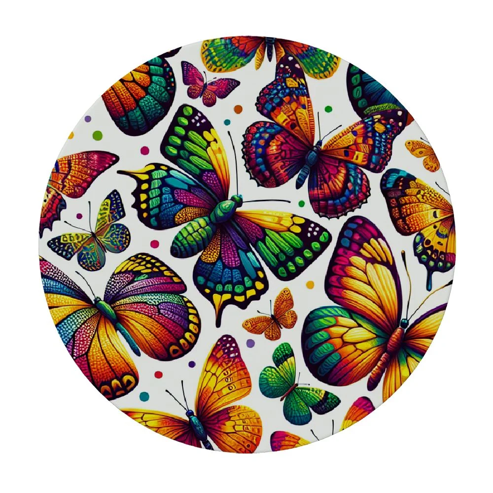 Nawypu  Fitted Round Tablecloth with Elastic Edge Wipe Clean Watercolor Butterfly Flying Table Cloth for Outdoor/Indoor Use