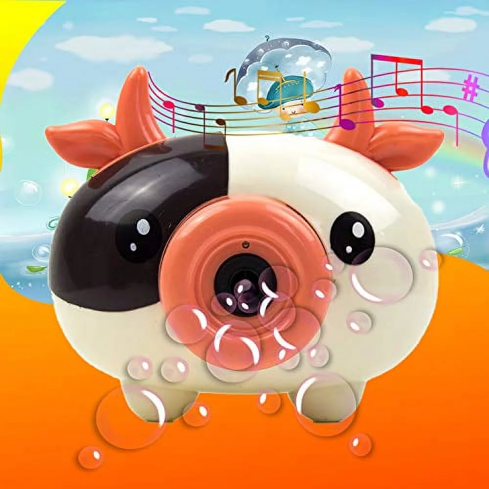 Toysery Smart Bubble Maker Camera Toy, Automatic Bubble Blower with Music and Light, Unique Kids Bubble Machine for Fun, Battery Operated Bubble Machine for Kids Outdoor Activities - Cutest Cow