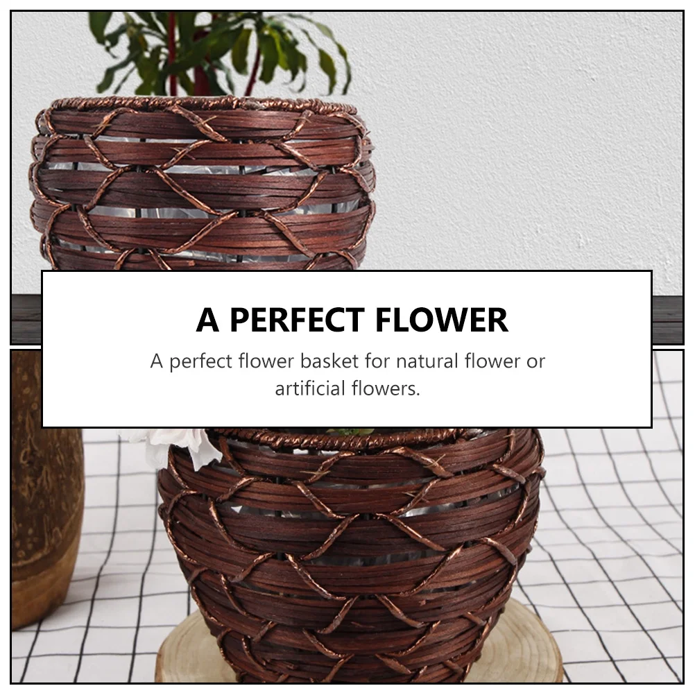 Guichaokj Handmade Woven Plastic Rattan Flower Basket Plant Pot Flower Arrangement Pot