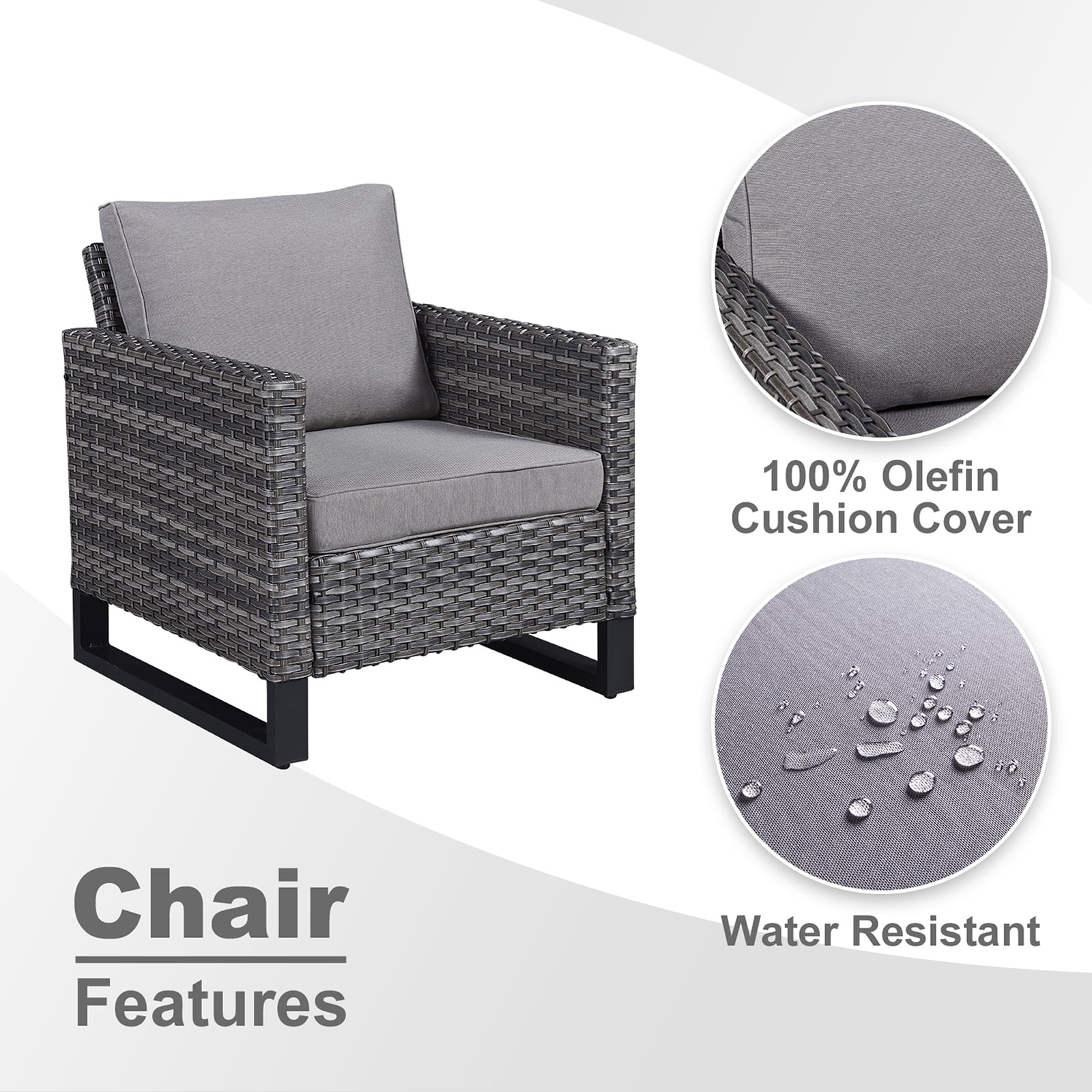 POCASSY Patio Lounge Accent Chair with Cushions - 2PCS, Gray Rattan