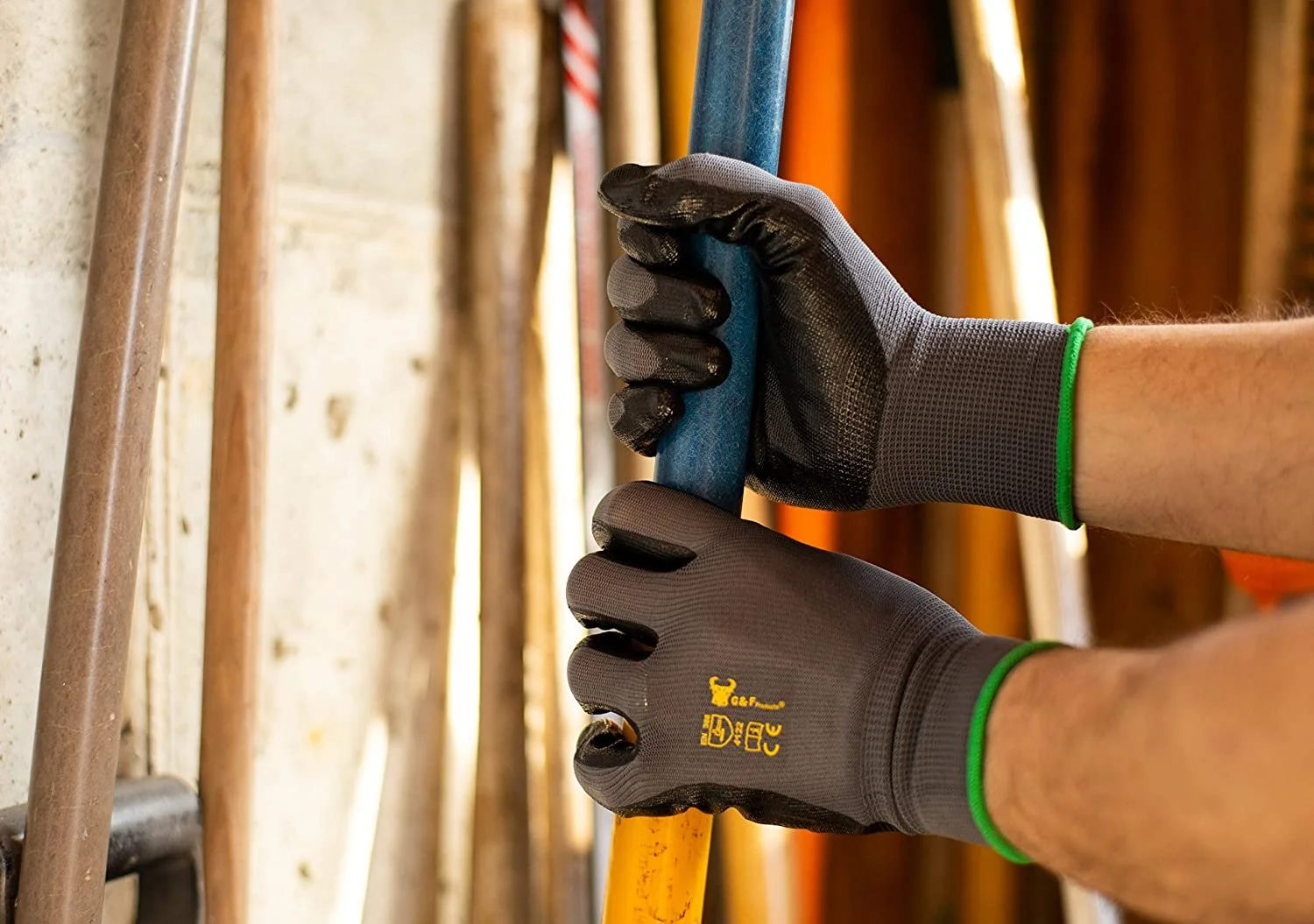 G & F Products Knit Nylon Gloves 1519 Micro Form Nitrile Grip, 12 Pair, Size Medium