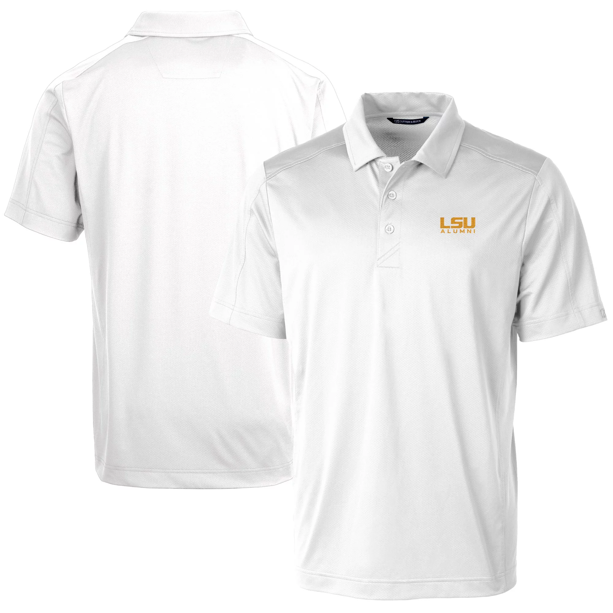 Men's Cutter & Buck  White LSU Tigers Alumni Logo Prospect Textured Stretch Polo