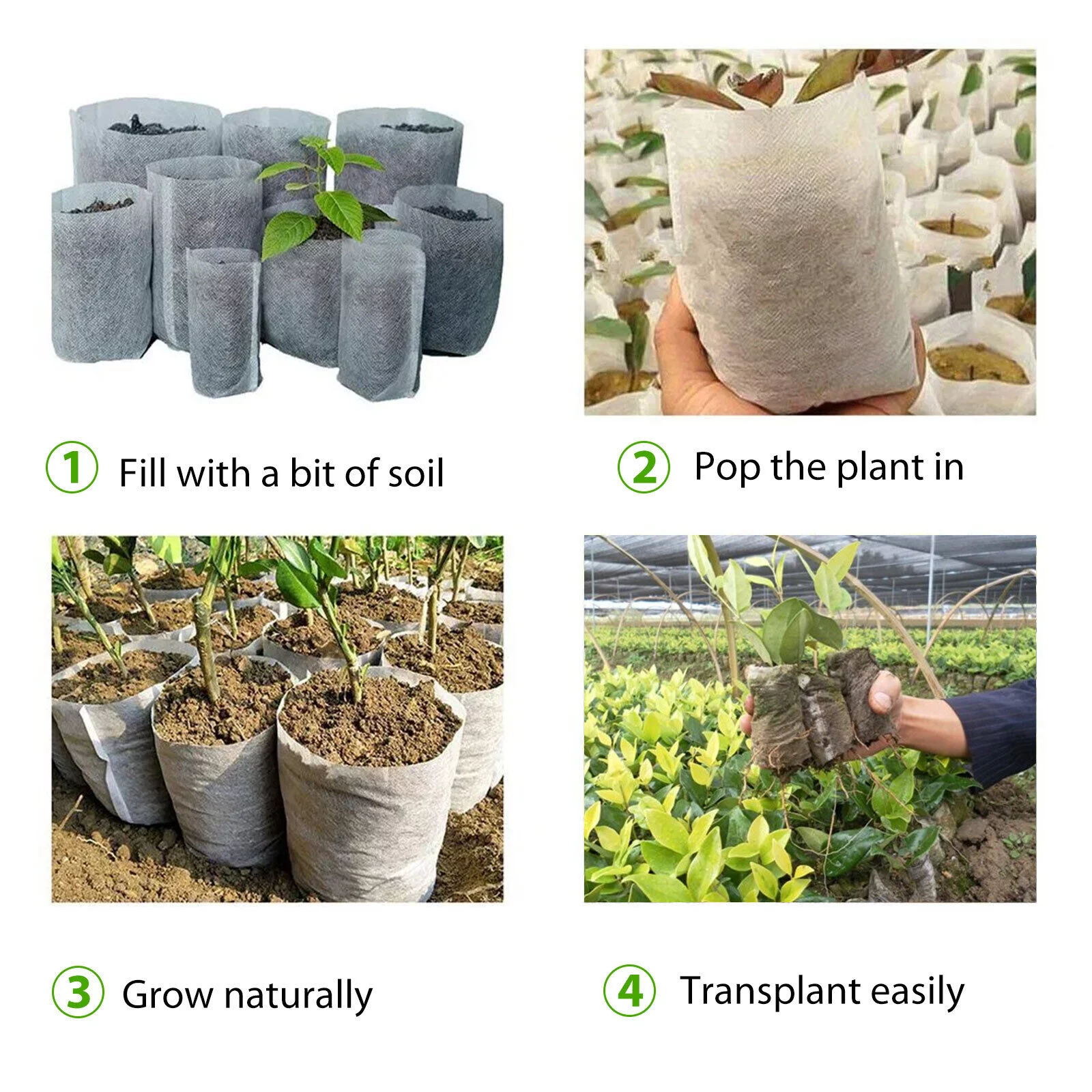 100/200PCS Biodegradable Non-Woven Nursery Bags Planting Grow Bags Seedling Pot
