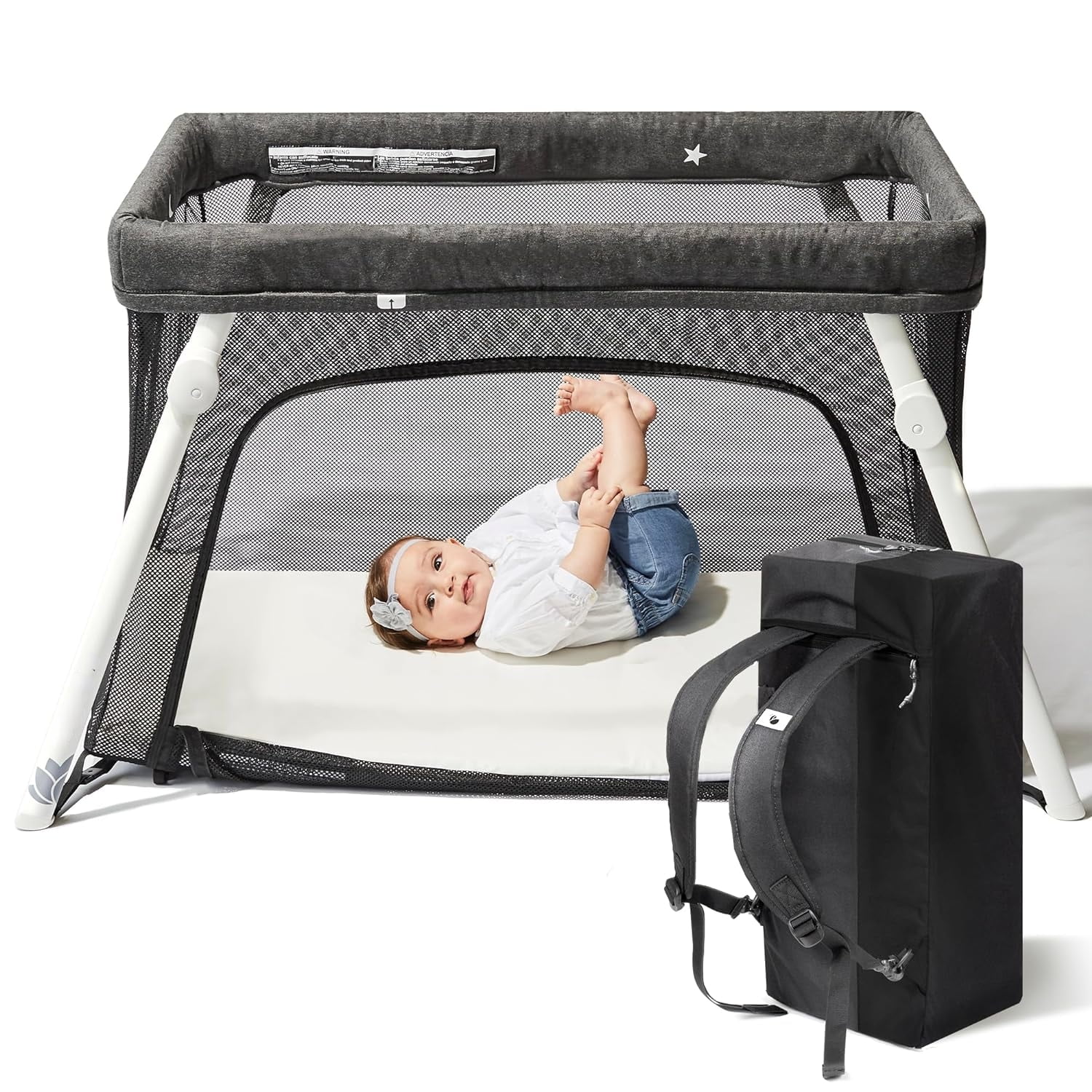 Lotus Travel Crib with Lightweight Backpack Design | Certified Baby Safe Portable Crib | Folding Play Yard with Comfy Mattress for Babies & Toddlers | Compact Baby Travel Bed