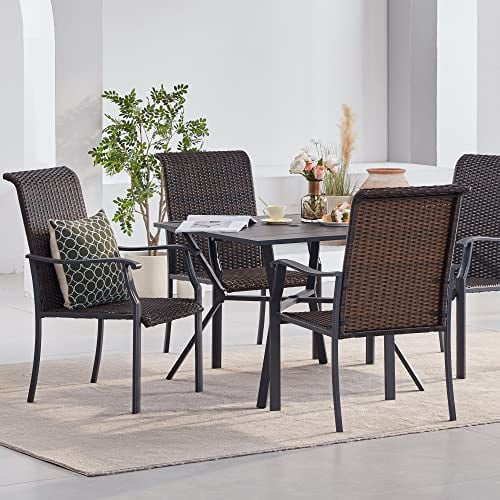 VICLLAX Outdoor Rattan Chair Set of 2, Patio Dining Chairs with Armrests for Garden, Wicker Lawn Chair, Grey