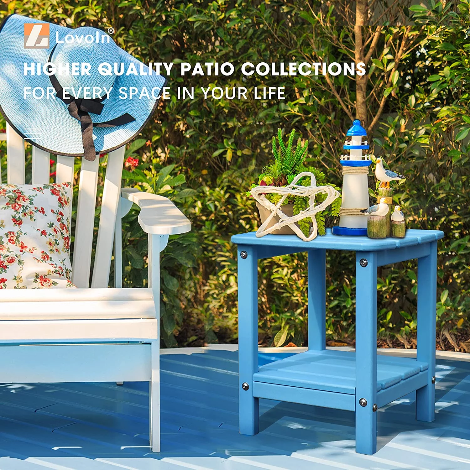 TLKJ Adirondack Table Outdoor Side Table Rectangular  Poly Lumber End Tables Plant Stand  Easy-Maintenance & Weather-Resistant for Patio  Garden  Lawn  Indoors Outdoors