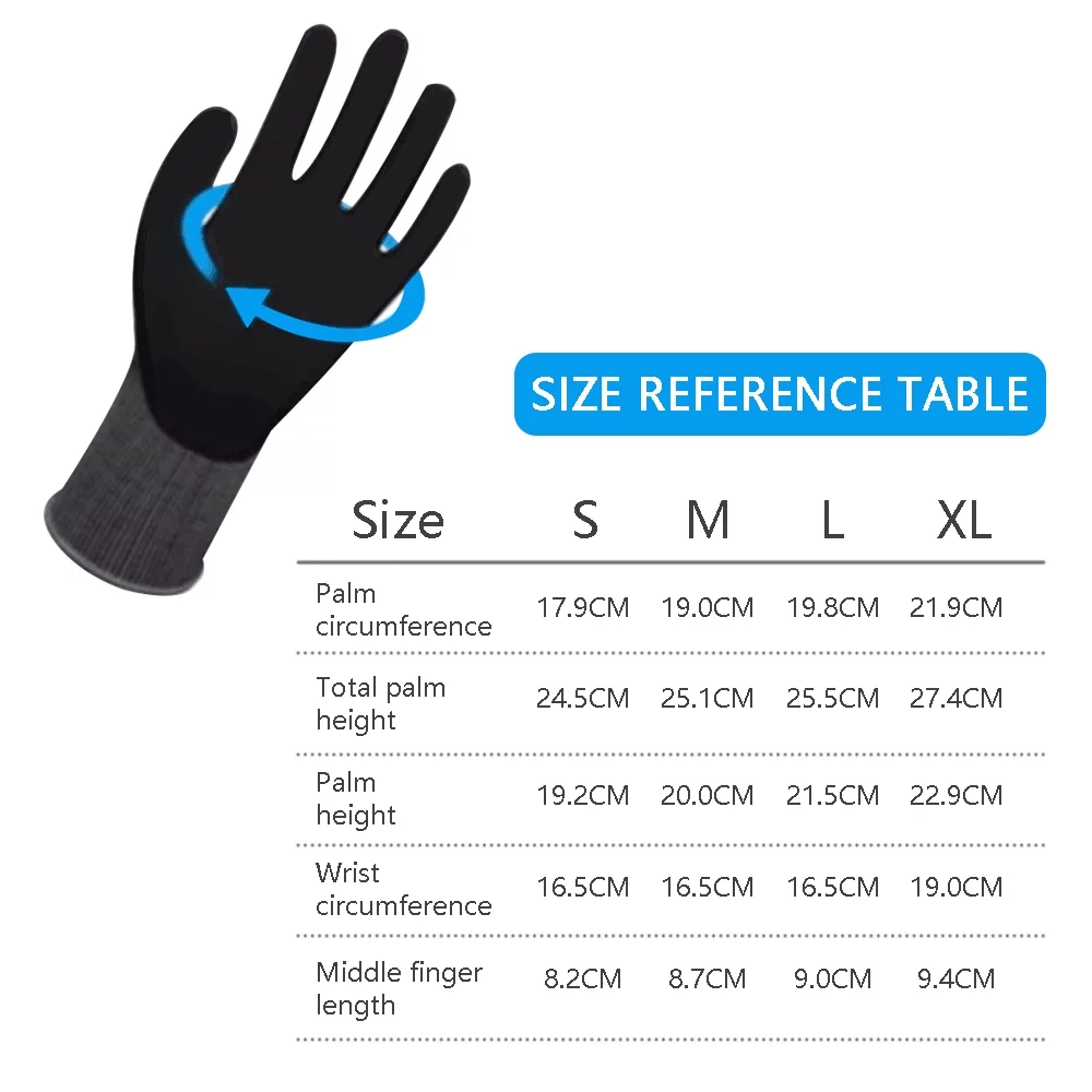 1-Pair Nitrile Impregnated Work Gloves Safety Gloves for Gardening Maintenance Warehouse for Men and Women (Black Gray L)