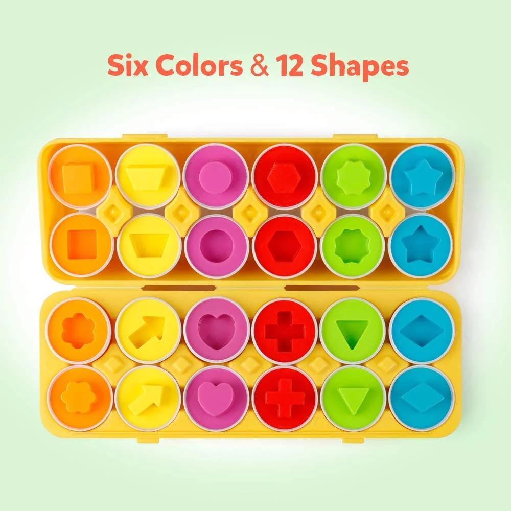 Matching Eggs 12 pcs Set Color & Shape Recoginition Sorter Puzzle for Easter Travel Bingo Game Early Learning Educational Fine Motor Skill Montessori Gift for Year Old Kids