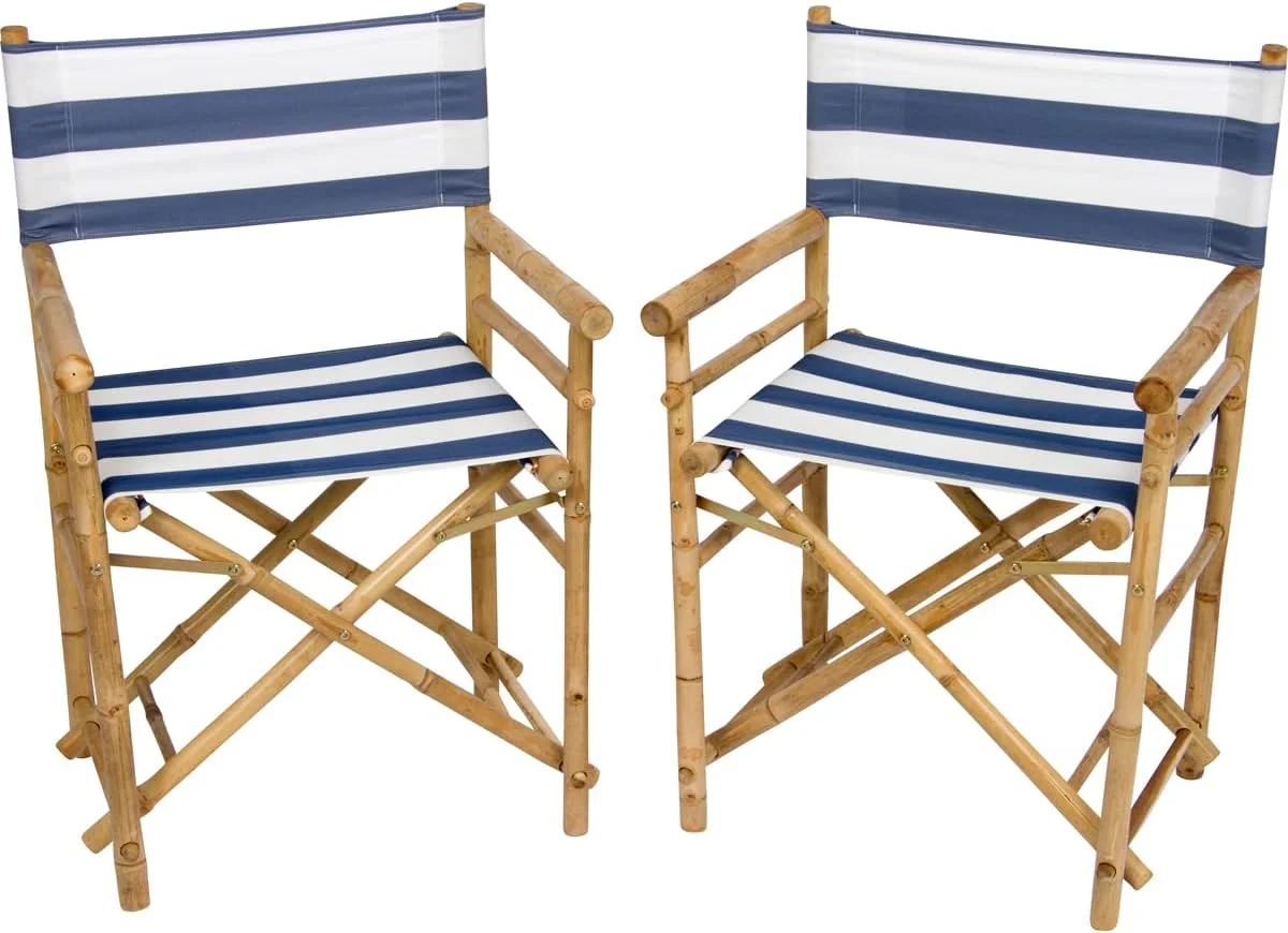 Zew Indoor Outdoor Set of 2 Folding Bamboo Director Chair, 23