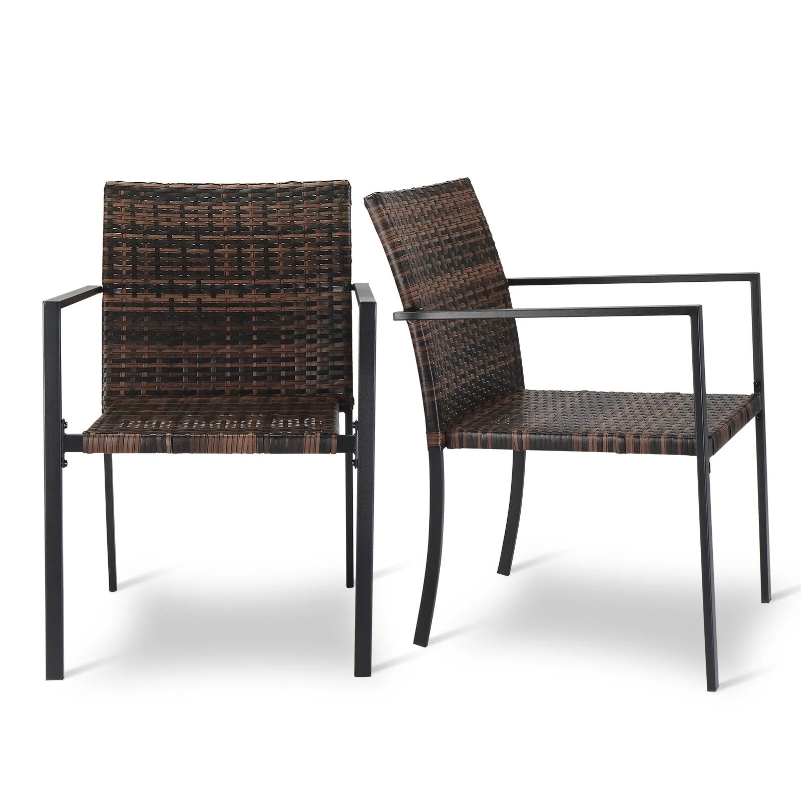 Set Of 2 Stackable Outdoor Yard Wicker Patio Dining Chairs Armchair Steel Frame