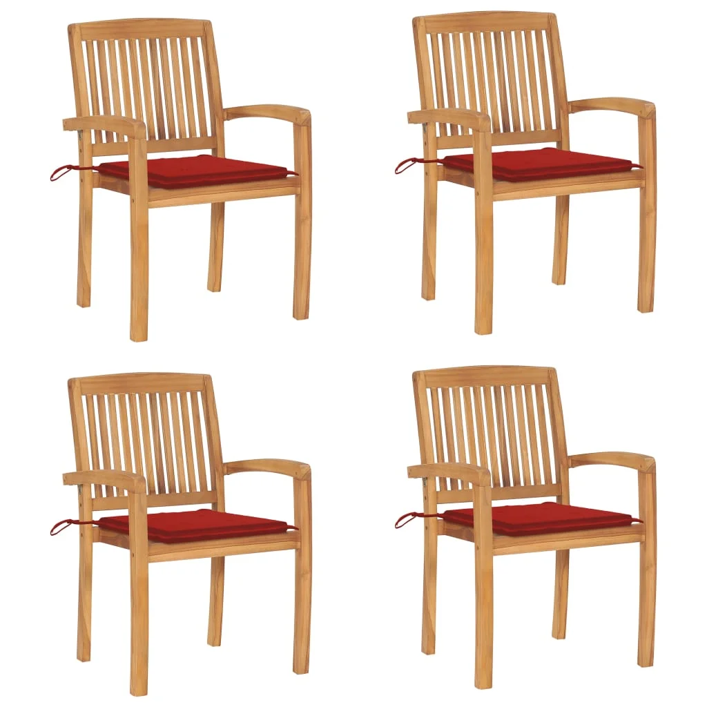 Stacking Patio Chairs with Cushions 4 pcs Solid Teak Wood