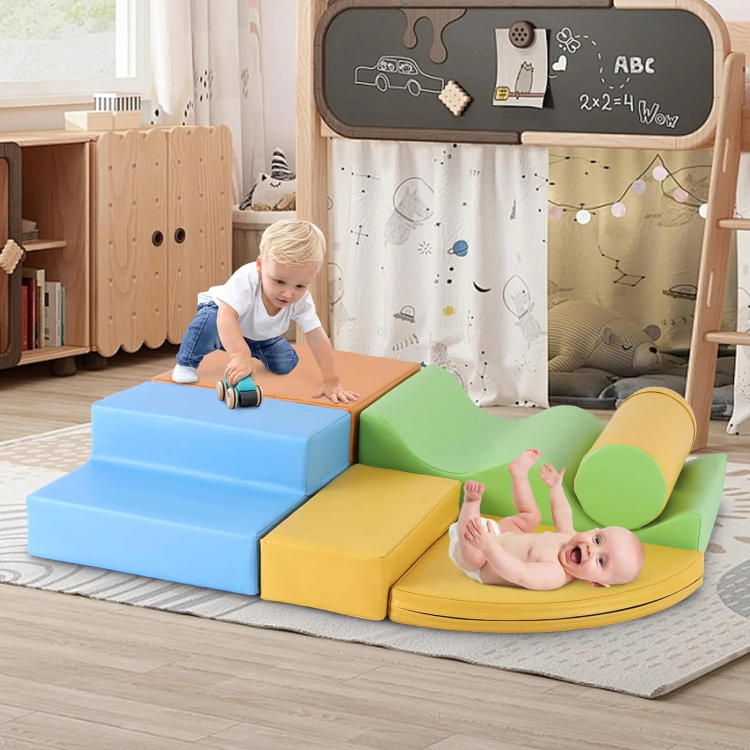 Kids Climbing Blocks, 6 Pieces Toddler Foam Climbing Blocks, Soft Babies Climb Foam Play Set,Lightweight Climbing Toys for Crawling and Sliding,Indoor Climber Activity Play Set for Kids