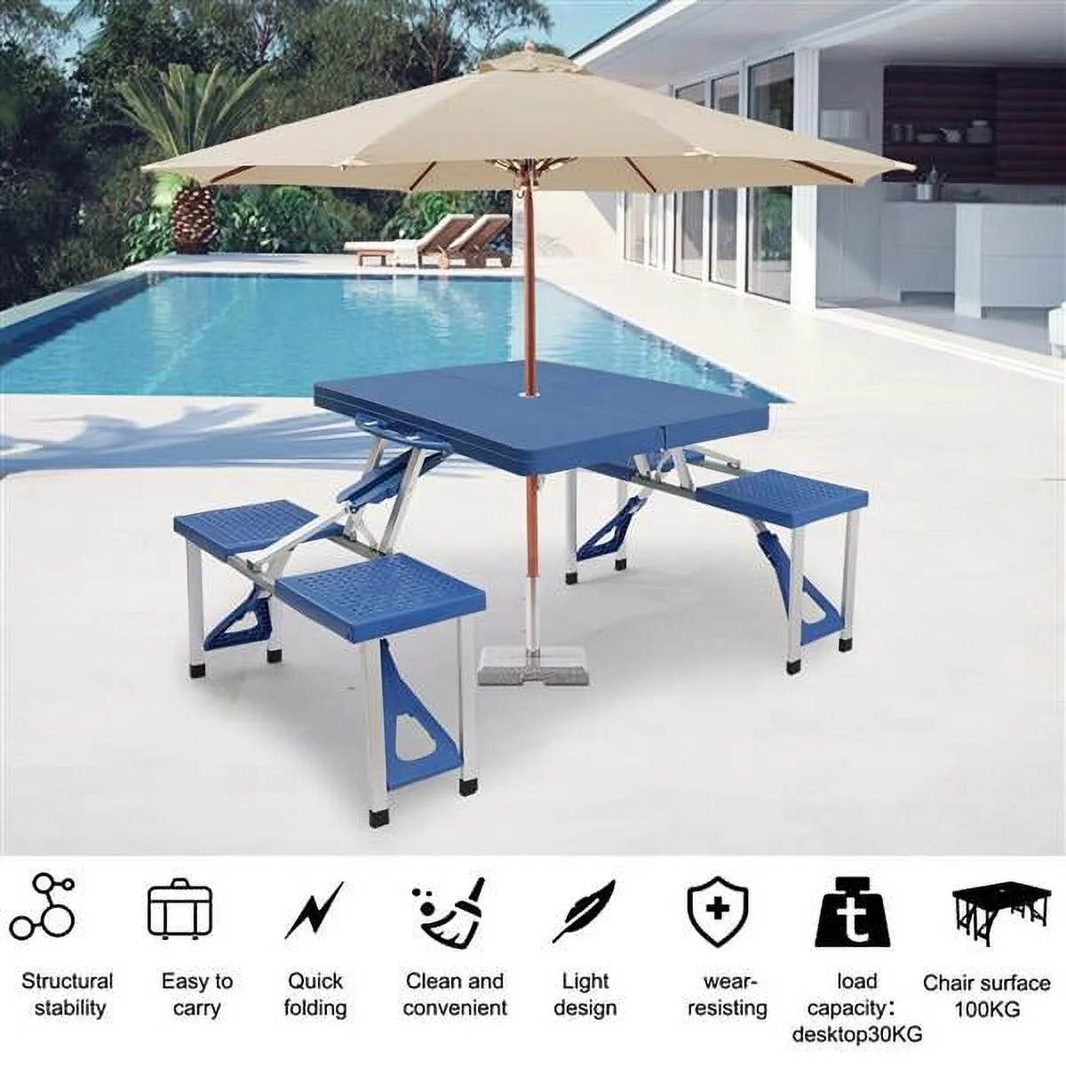 Siamese Folding Tables and Chairs-Plastic PS Thickening