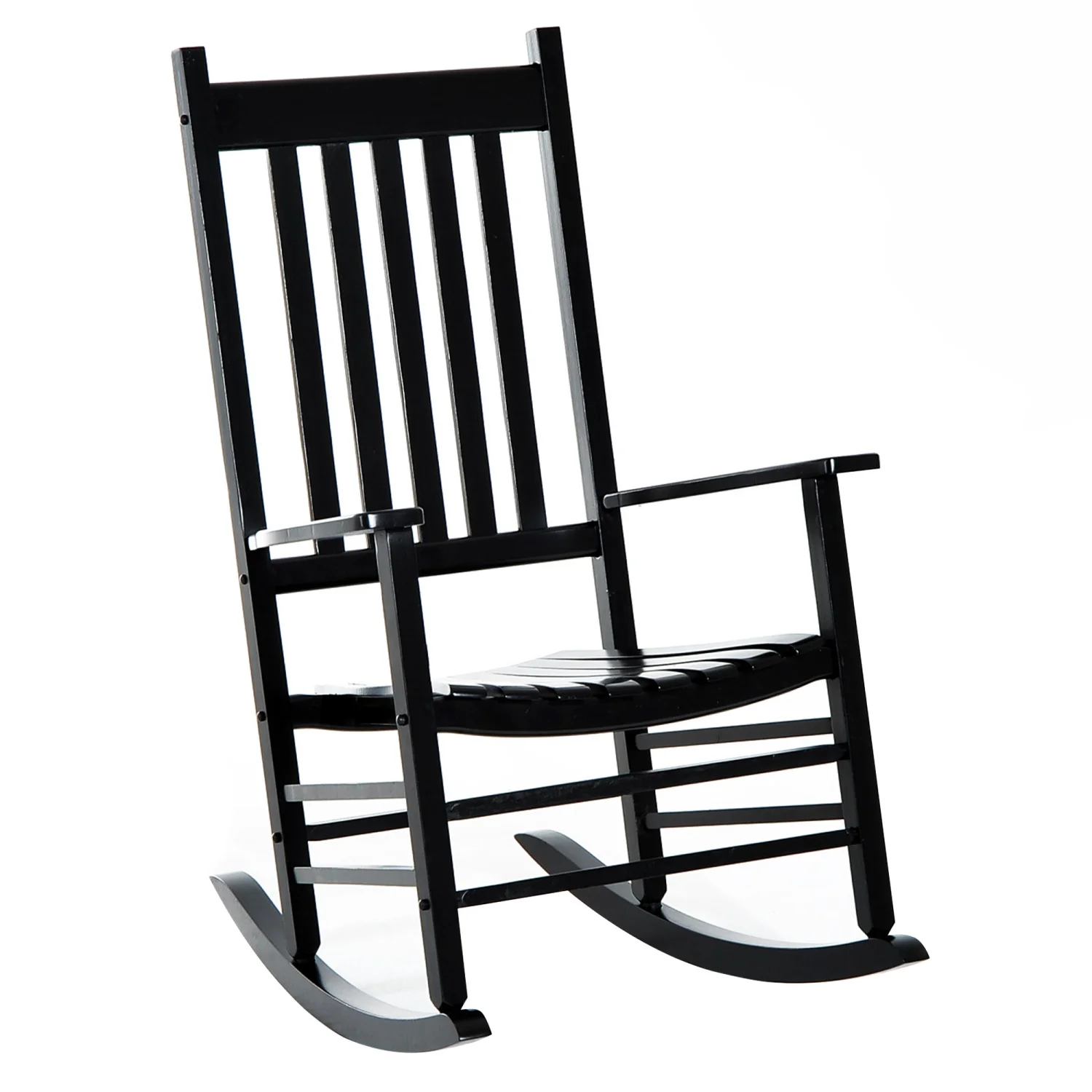 LEIYEHOOM Outdoor Rocking Chair  Patio Wooden Rocking Chair with Smooth Armrests  High Back for Garden  Balcony  Porch  Supports Up to 352 lbs.  Black