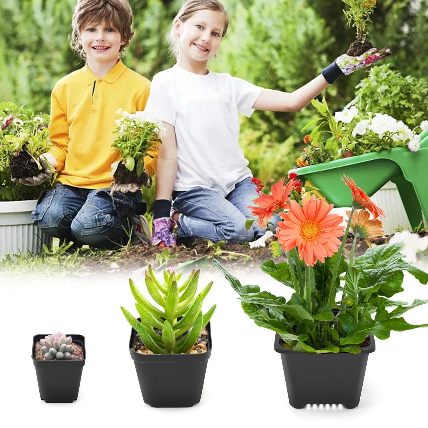 10 PCS Plastic Plant Flower Pot Garden Nursery Seedlings Pot Container Black USA