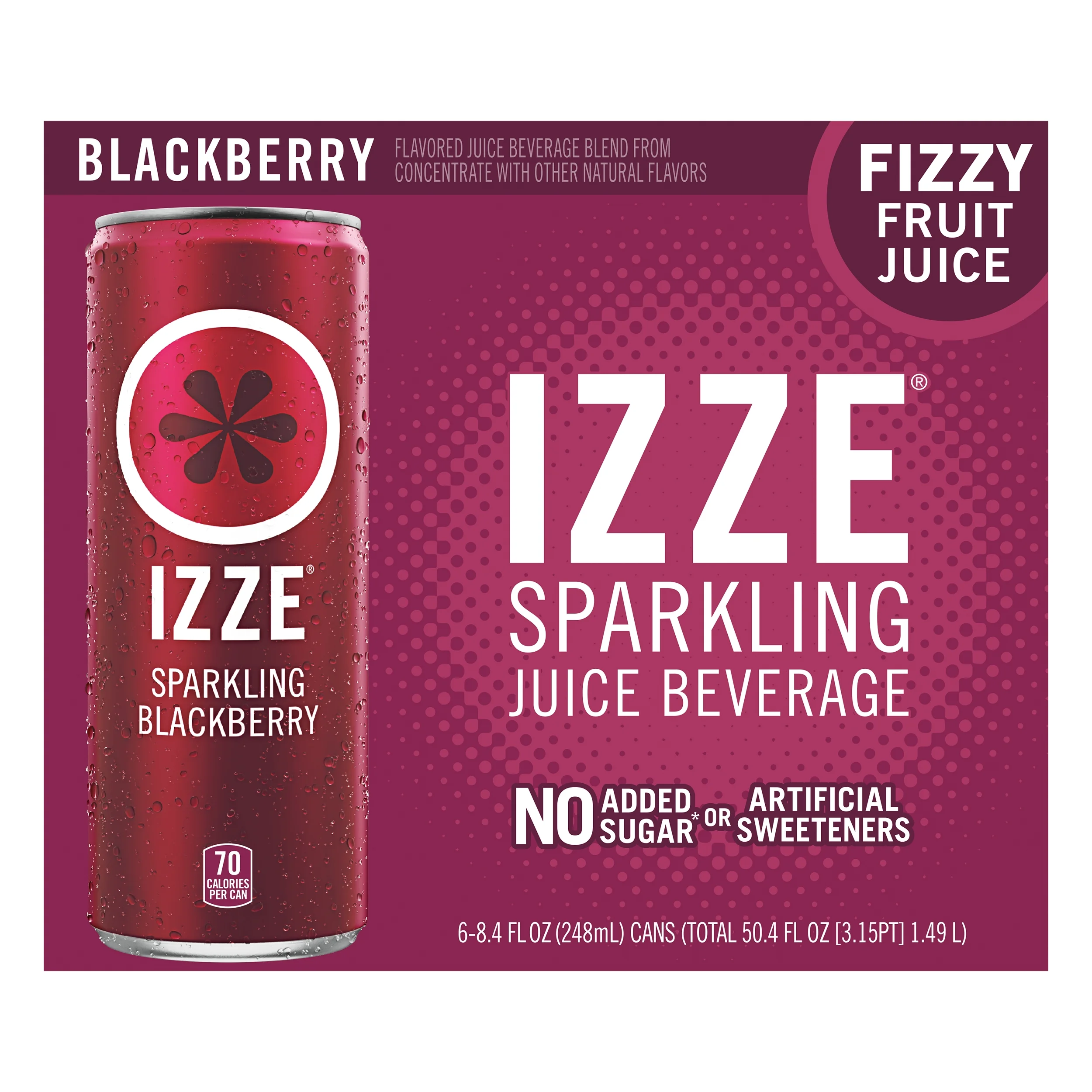 IZZE Flavored Sparkling Juice Beverage Blend, Blackberry, No Sugar Added, 8.4 fl oz. 6 Cans