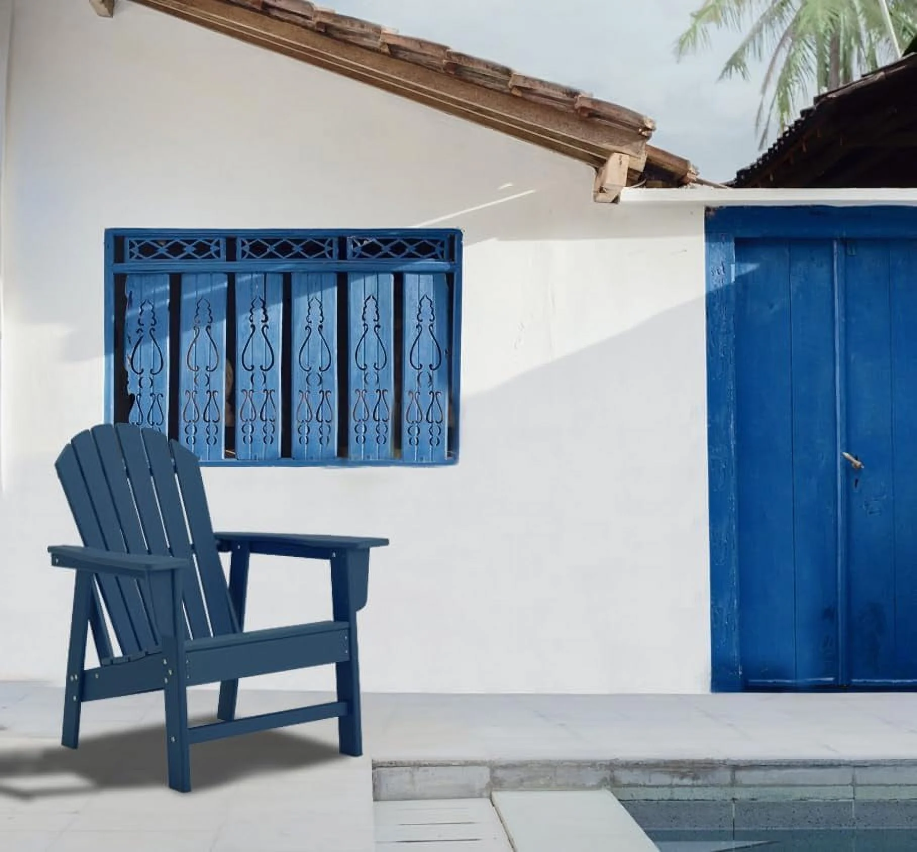 Outdoor Adirondack Chair, HDPE Plastic Patio Chairs for Fire Pits, Gardens, Decks, Seaside. Weather Resistant, Waterproof, Easy to Assemble (Navy Blue)