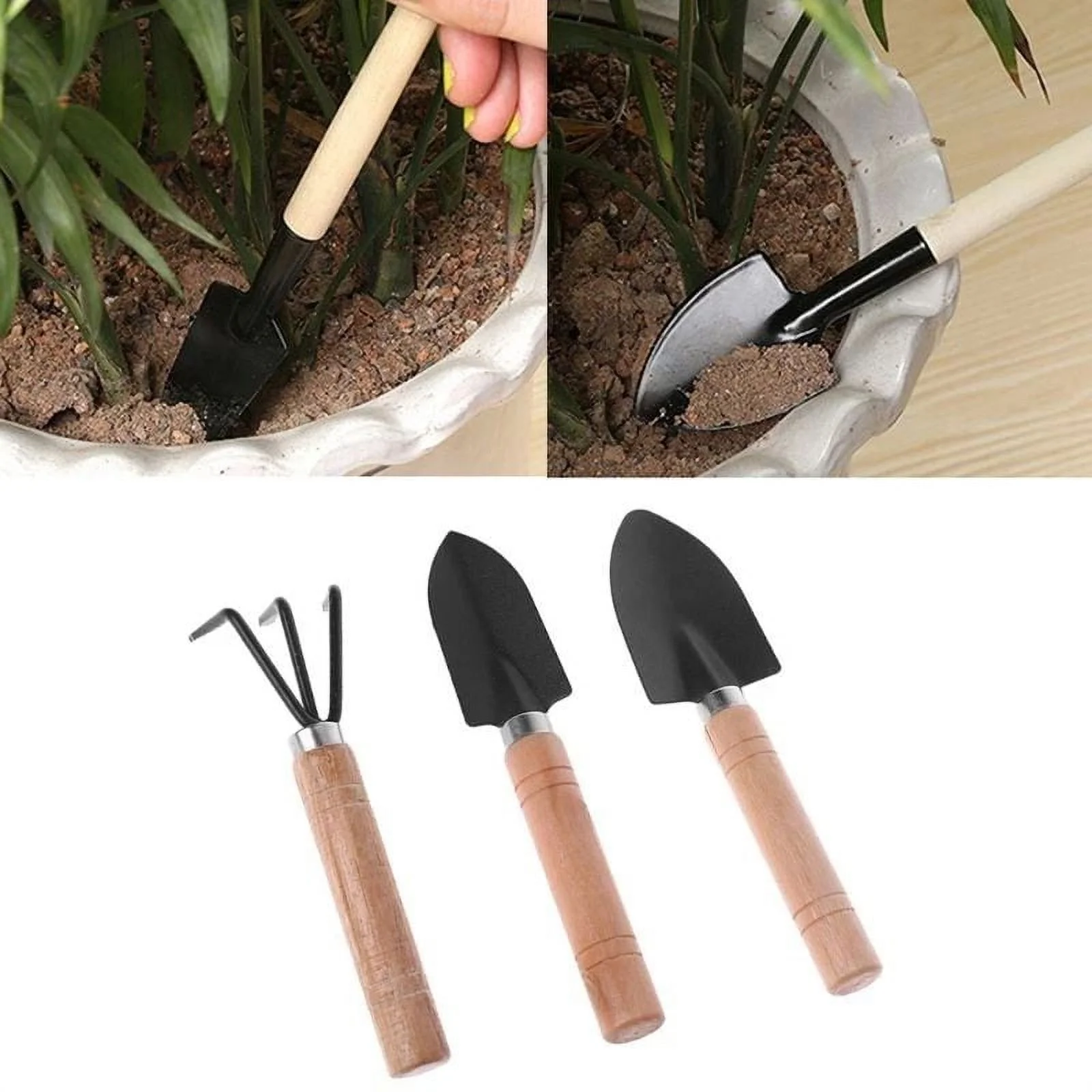 3 PcsXILONG Gardening tools black plastic handle spray plastic two-headed hoe dual-use hoe five-tooth rake shovel outdoor hoe flower shovel