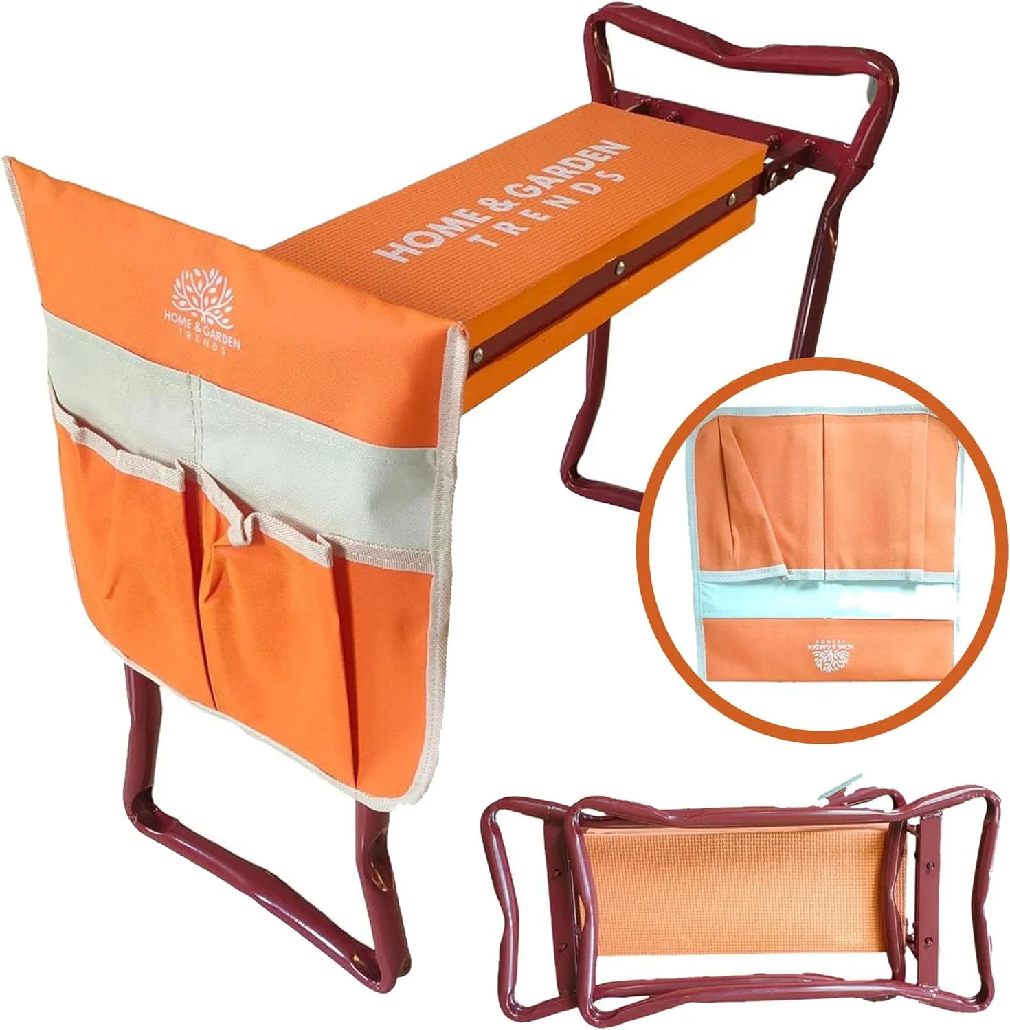 H> Garden Kneeler and Seat, Foldable Garden Stool Heavy Duty Gardening Bench for Kneeling and Sitting to Prevent Knee & Back Pain (Modern Kneeler 2023, Orange)