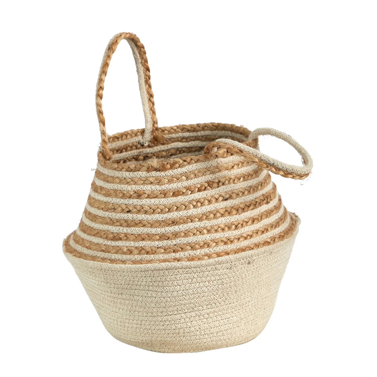 Nearly Natural 14in. Boho Chic Belly Basket Natural Jute and Cotton Basket Planter