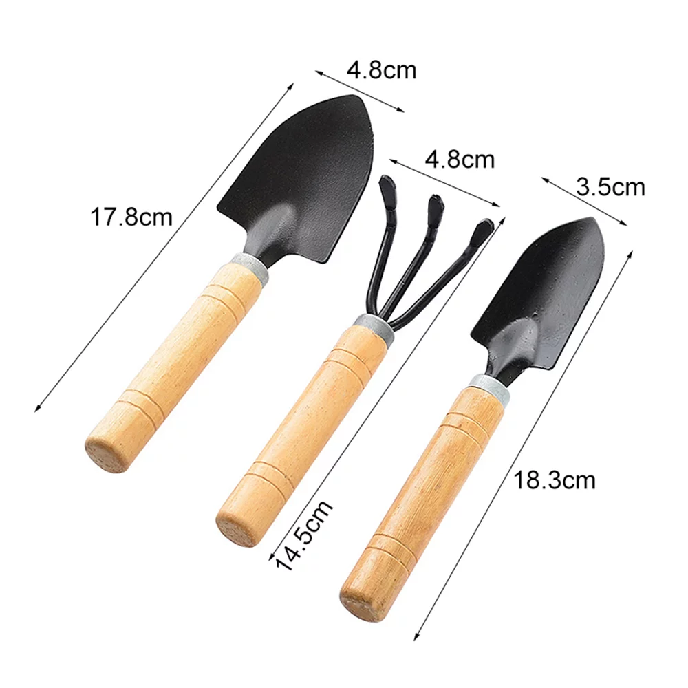 GadgetVLot 3pcs Garden Tool Set Mini Shovel Rake Spade Bonsai Tools Wooden Handle for Flowers Potted Plant