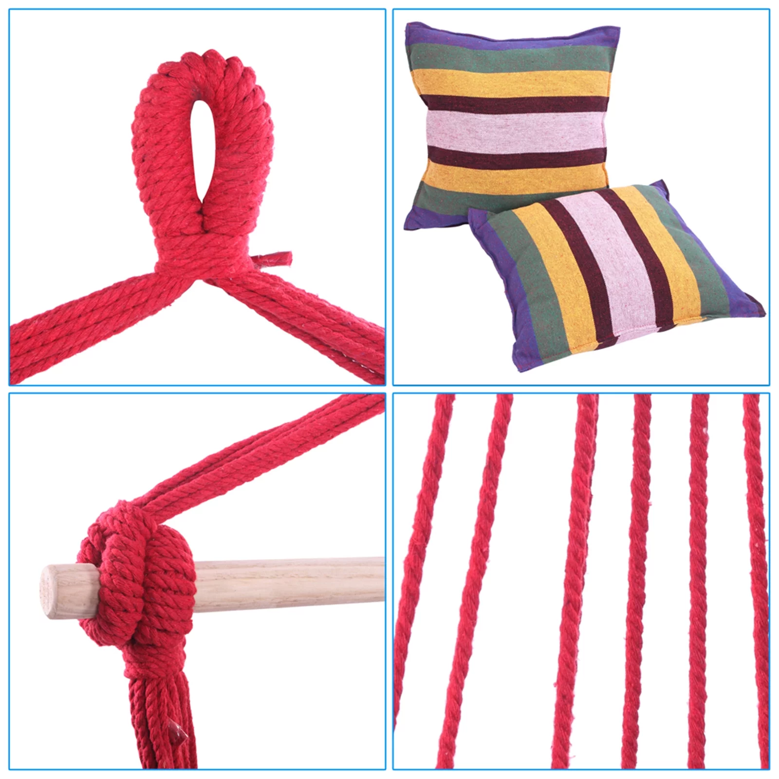 YeekTok Distinctive Cotton Canvas Hanging Rope Chair with Pillows Rainbow