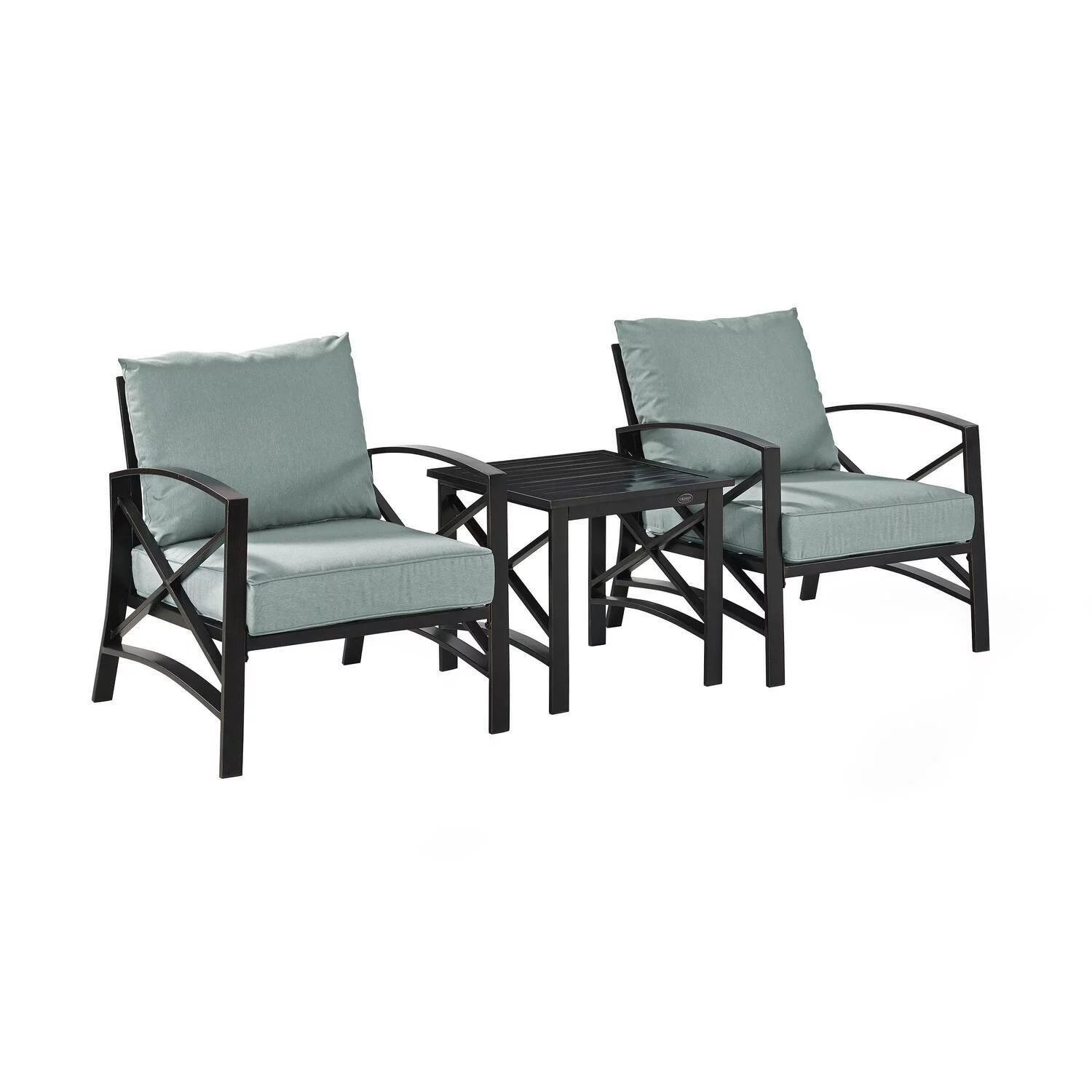 Maykoosh Victorian Vintage 3Pc Outdoor Metal Armchair Set Oatmeal/Oil Rubbed Bronze - Side Table & 2 Chairs