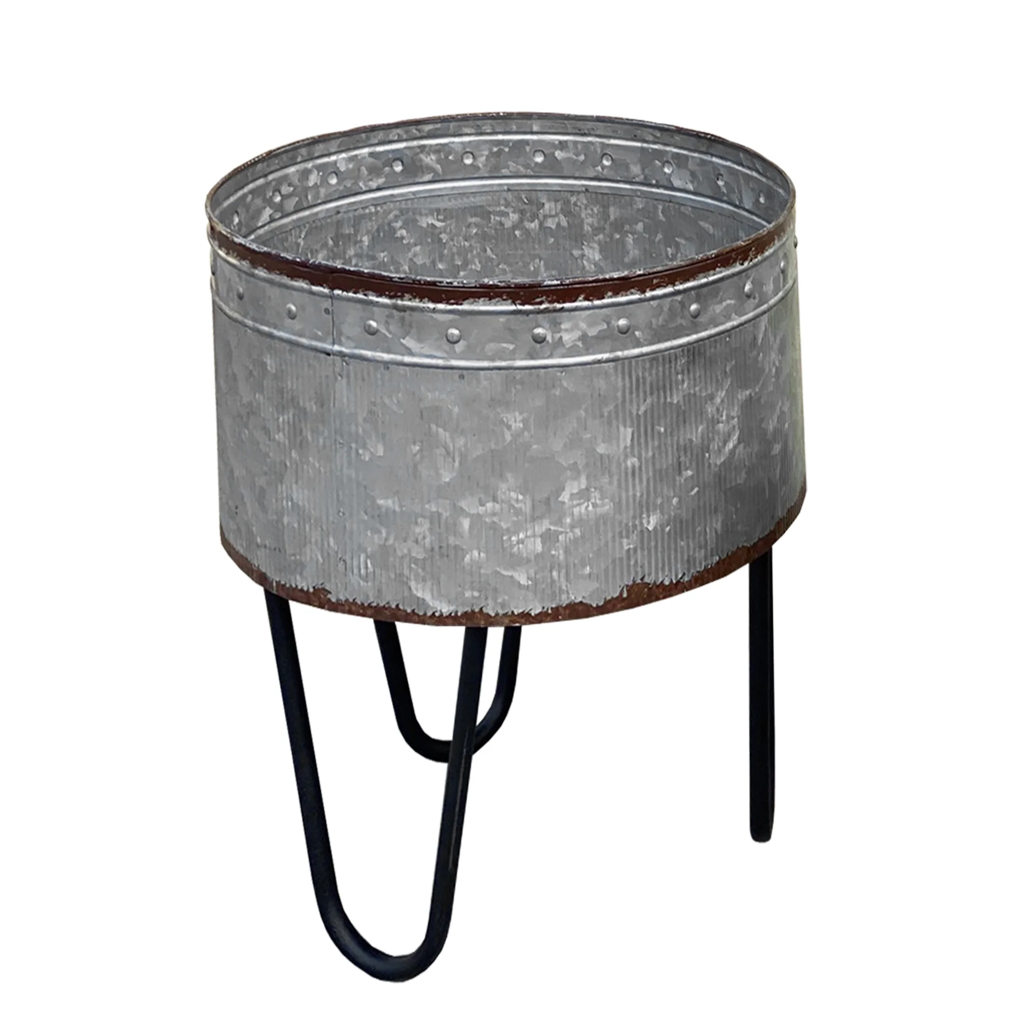 HQZX Galvanized Sheet Planter Tubs,Iron Powder Coated Hairpin Legs,Set of 3,Gray