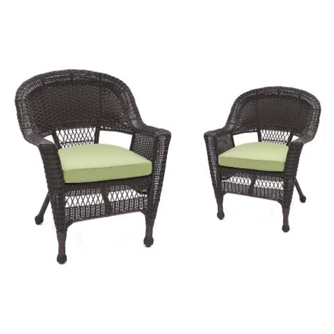 Jeco W00201-4-C-FS029-CS Espresso Wicker Chair with Green Cushion - Set of 4