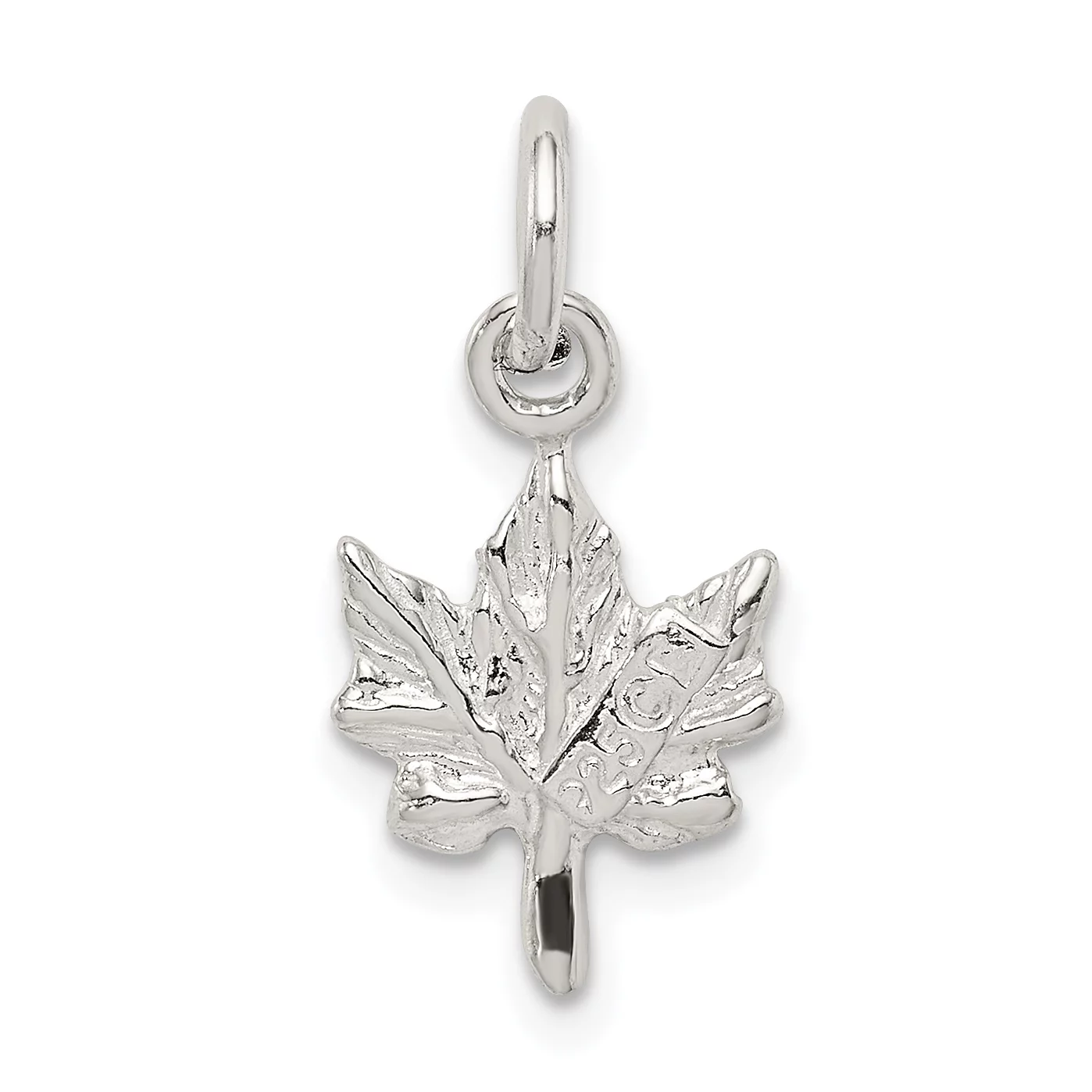 Carat in Karats Sterling Silver Polished Finish Maple Leaf Charm Pendant (17mm x 11mm) With Sterling Silver Rope Chain Necklace 18''