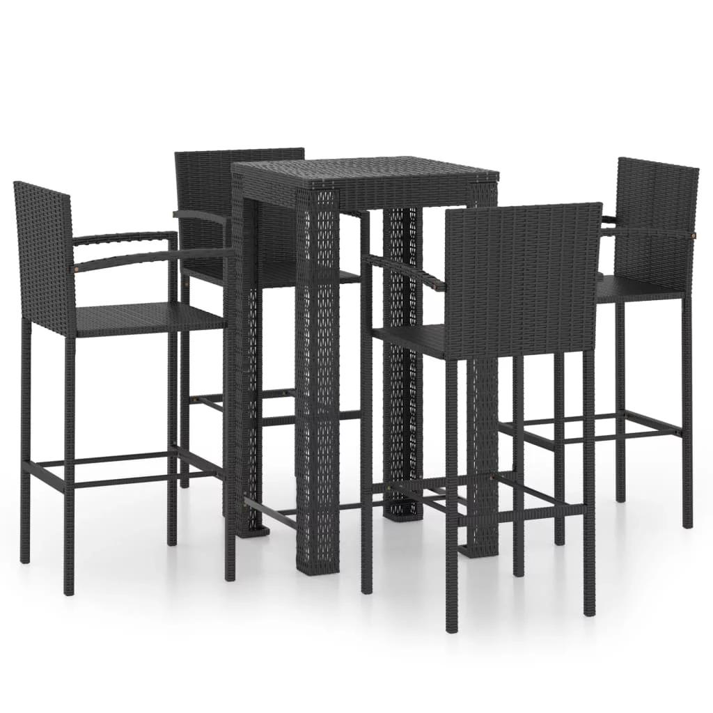 Aibecy 5 Piece Patio Bar Set with Armrest Poly Rattan Black