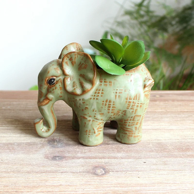 Ceramic Kiln Glazed Succulent Flower Pot - Lucky Elephant Design
