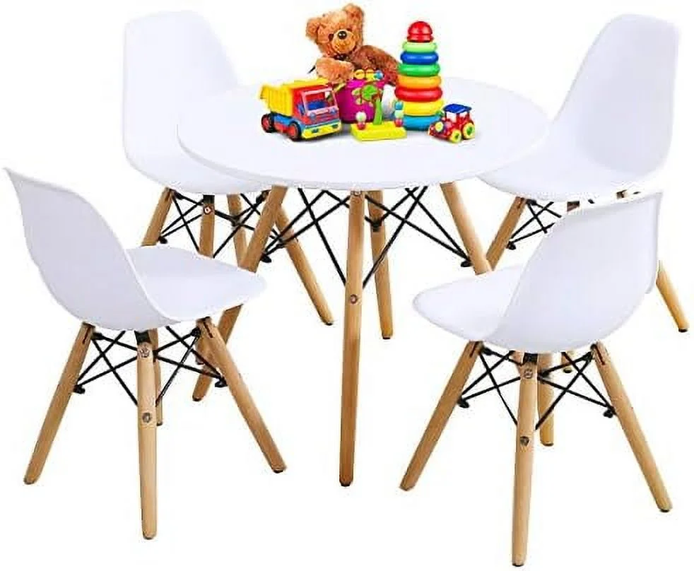 CHTYVC Table and Chair Set   Mid-Century Modern Style Table Set for Toddler Children   Dining Table and Chair Set  3-Piece Set (White  Table & 2 Chairs)