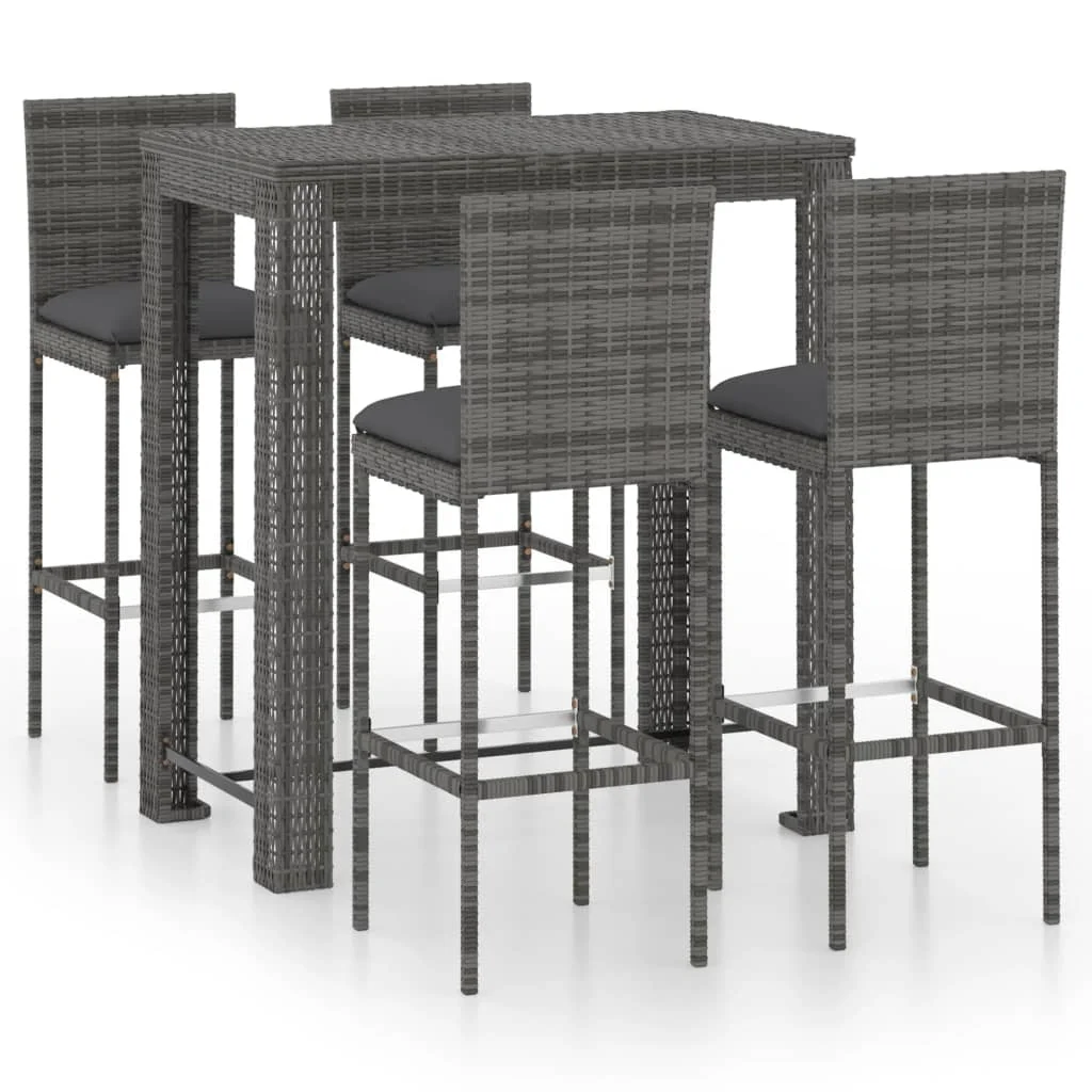 Suzicca 5 Piece Patio Bar Set with Cushions Poly Rattan Gray