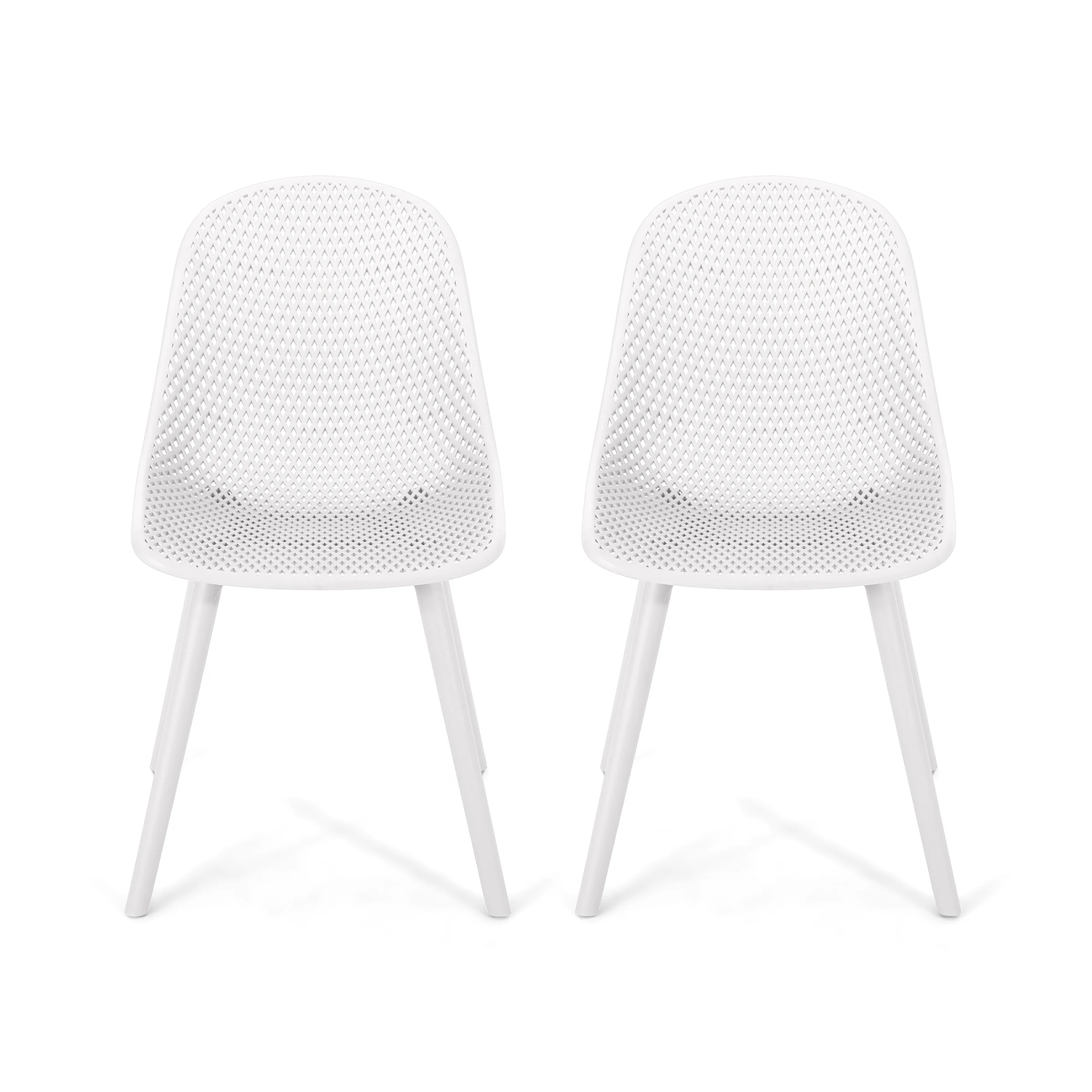 Noble House Posey Plastic Patio Dining Chair in White (Set of 2)