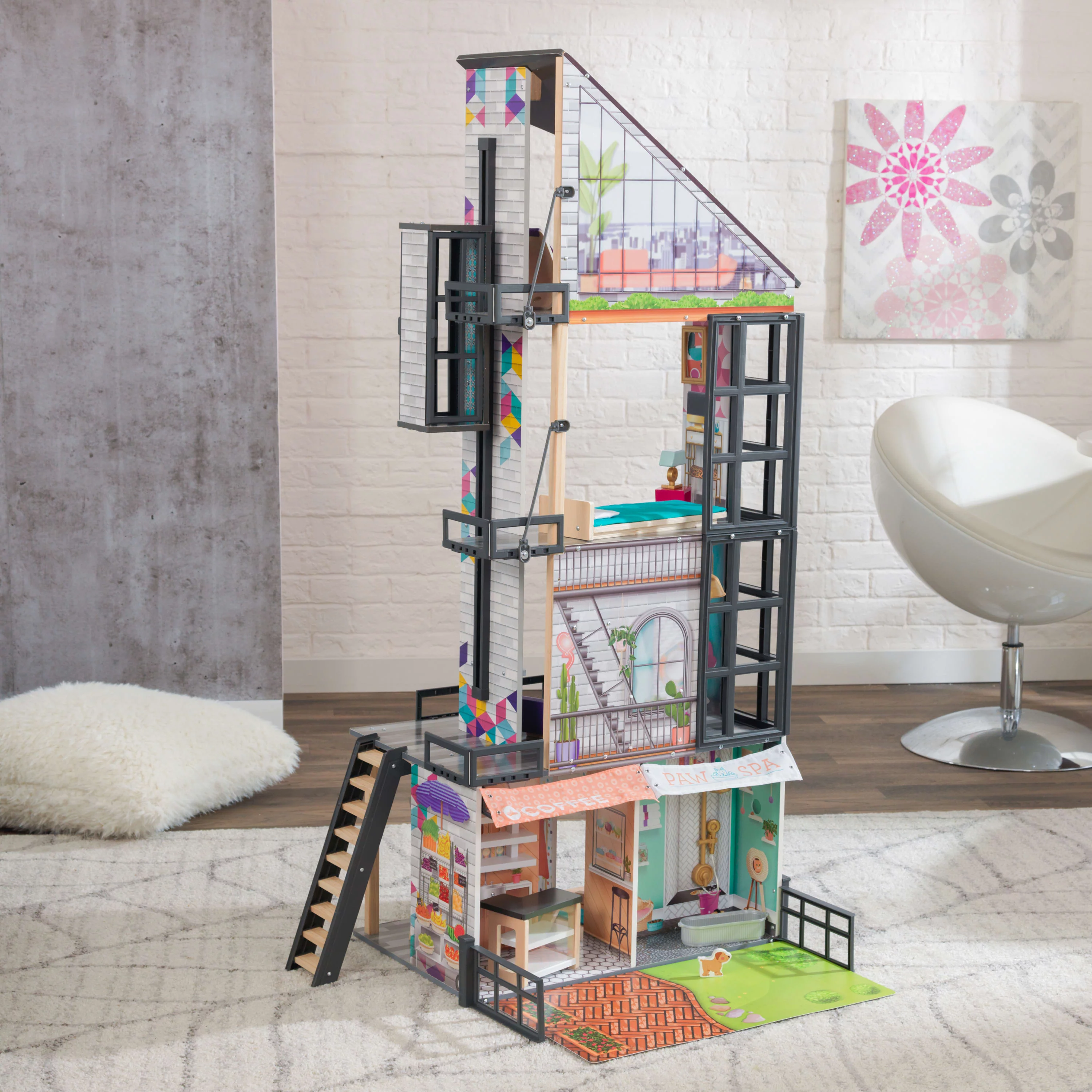 KidKraft Bianca City Life Wooden Dollhouse with 26 Pieces Included