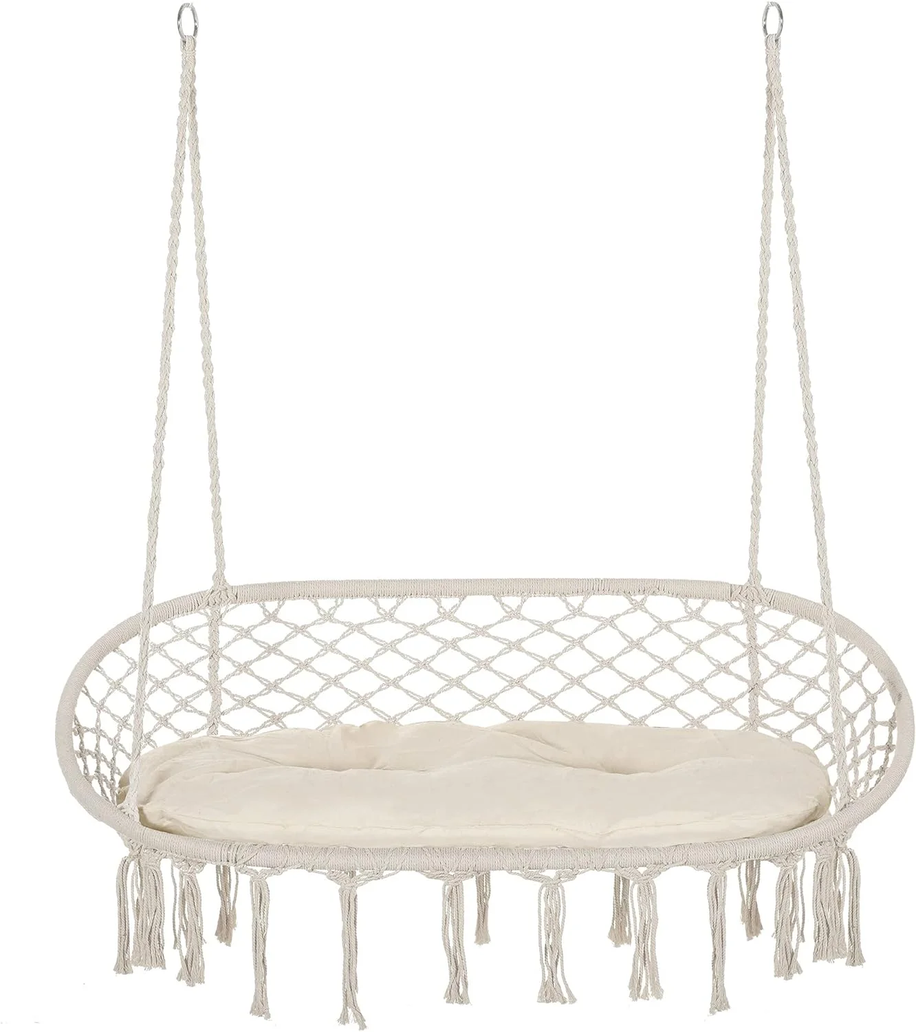 ZFGSUIJN TUIONMJ 2-Person Hammock Chair Macrame TUIONMJ with Soft Cushion  Hanging Cotton Rope Chair for Indoor Outdoor Home Patio Backyard  Light Gray