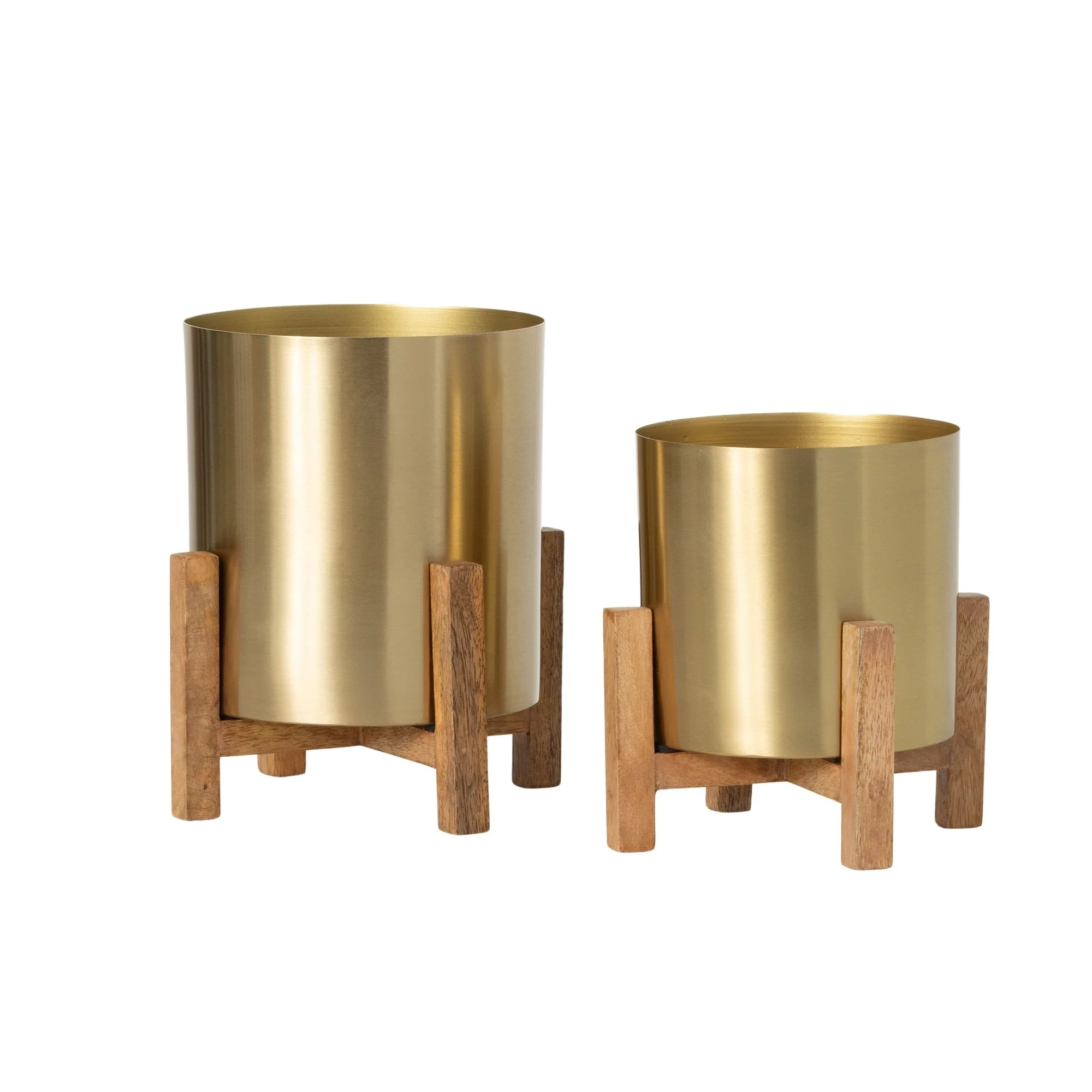 Sullivans Brass Planter Pair On Stands Set of 2, 8.25