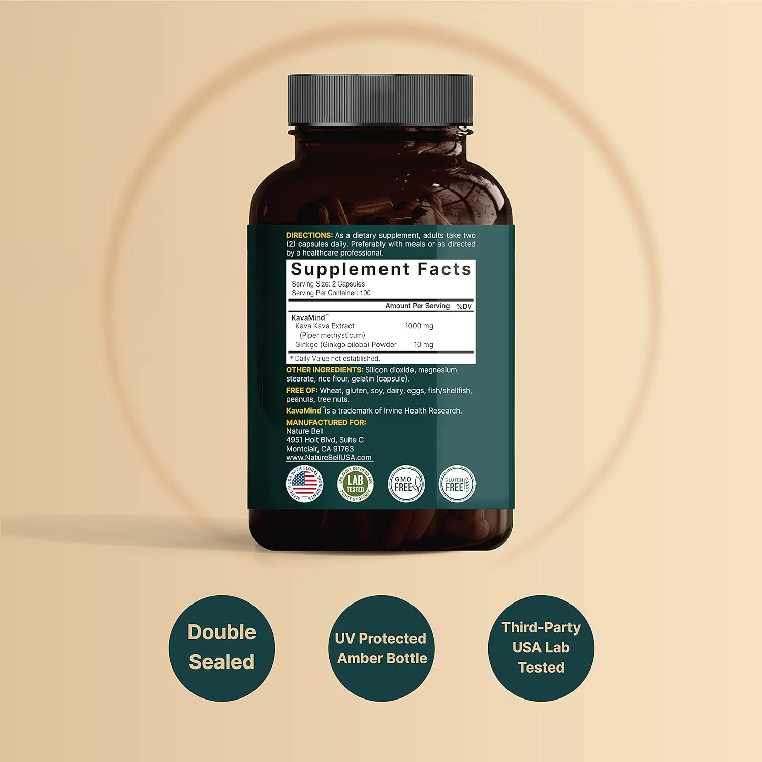 NatureBell Kava Kava Capsules 1000mg with Ginkgo Biloba, 200 Count | Noble Kava Root Extract with Active Kavalactones – Herbal KavaMind Relaxation Complex – Plant Based, Non-GMO