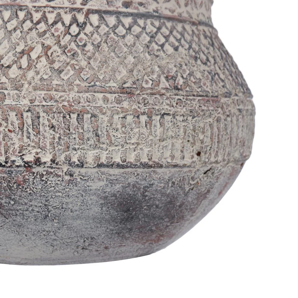 A&B Home Round Terracotta Planter with Textured Tribal Pattern 8.5