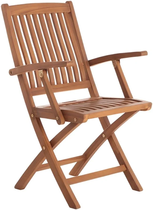 Folding Chair for Indoor and Outdoor Use - Patio, Balcony, Dining (w/Arm Rests, Brown)